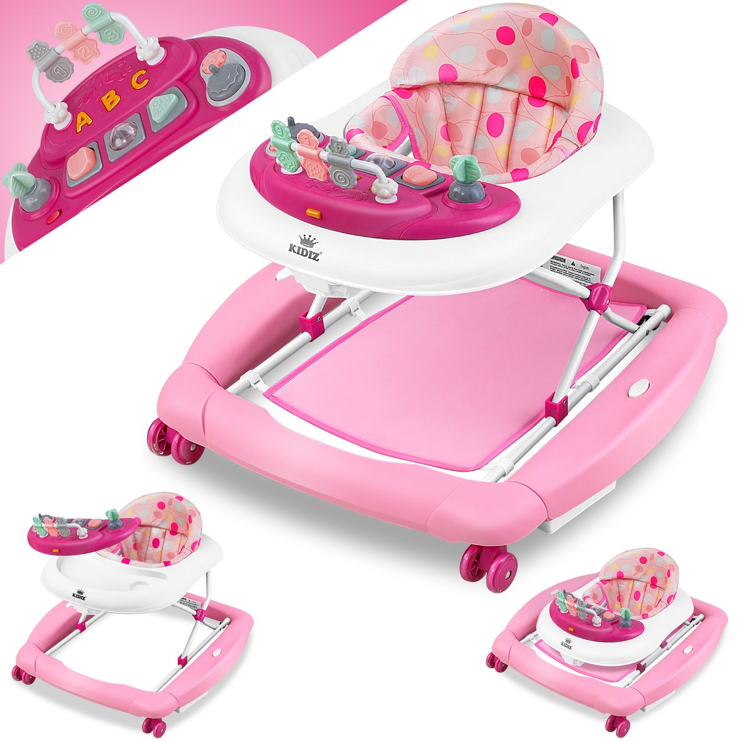 KIDIZ&reg; 4in1 Lauflernhilfe Babywalker Spiel- und Lauflernwagen Gehfrei - Schaukelfunktion Babywippe mit Rollen, Licht, Musik ,Spielecenter Esstisch Laufstuhl Laufhilfe babys ab 6 Monaten Klappbar - Bild 1