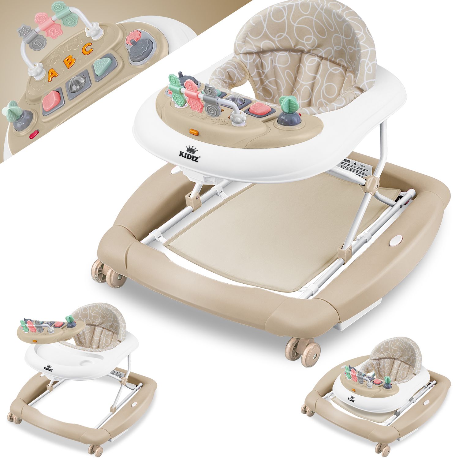 KIDIZ&reg; 4in1 Lauflernhilfe Babywalker Spiel- und Lauflernwagen Gehfrei - Schaukelfunktion Babywippe mit Rollen, Licht, Musik ,Spielecenter Esstisch Laufstuhl Laufhilfe babys ab 6 Monaten Klappbar - Bild 1