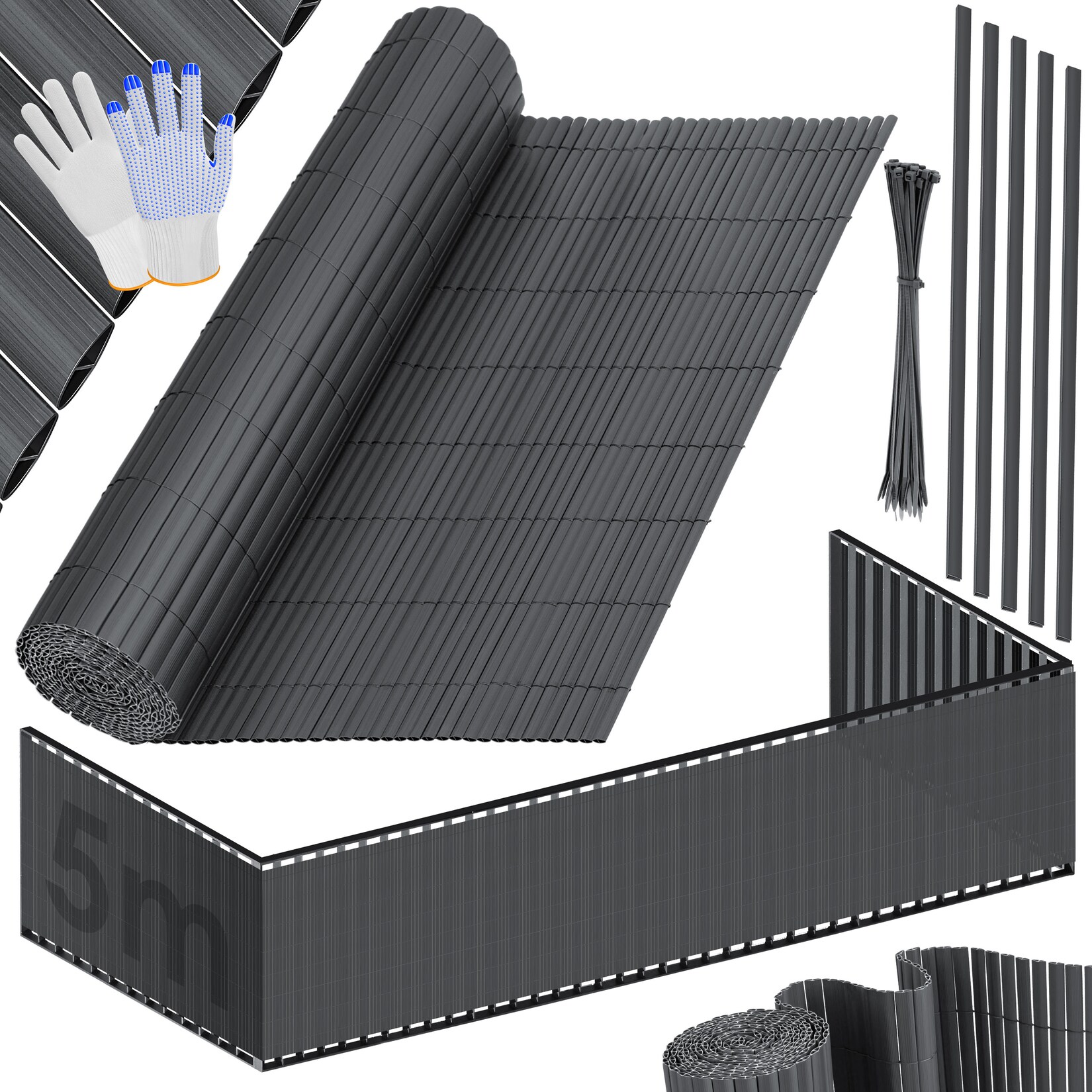 KESSER® PVC Sichtschutzmatte Sichtschutzzaun Balkonverkleidung Windschutz verstärkte Lamellen für Garten Balkon & Terrasse Balkonumrandung inkl Kabelbindern, Abdeckung & Handschuhe | 04260692712094