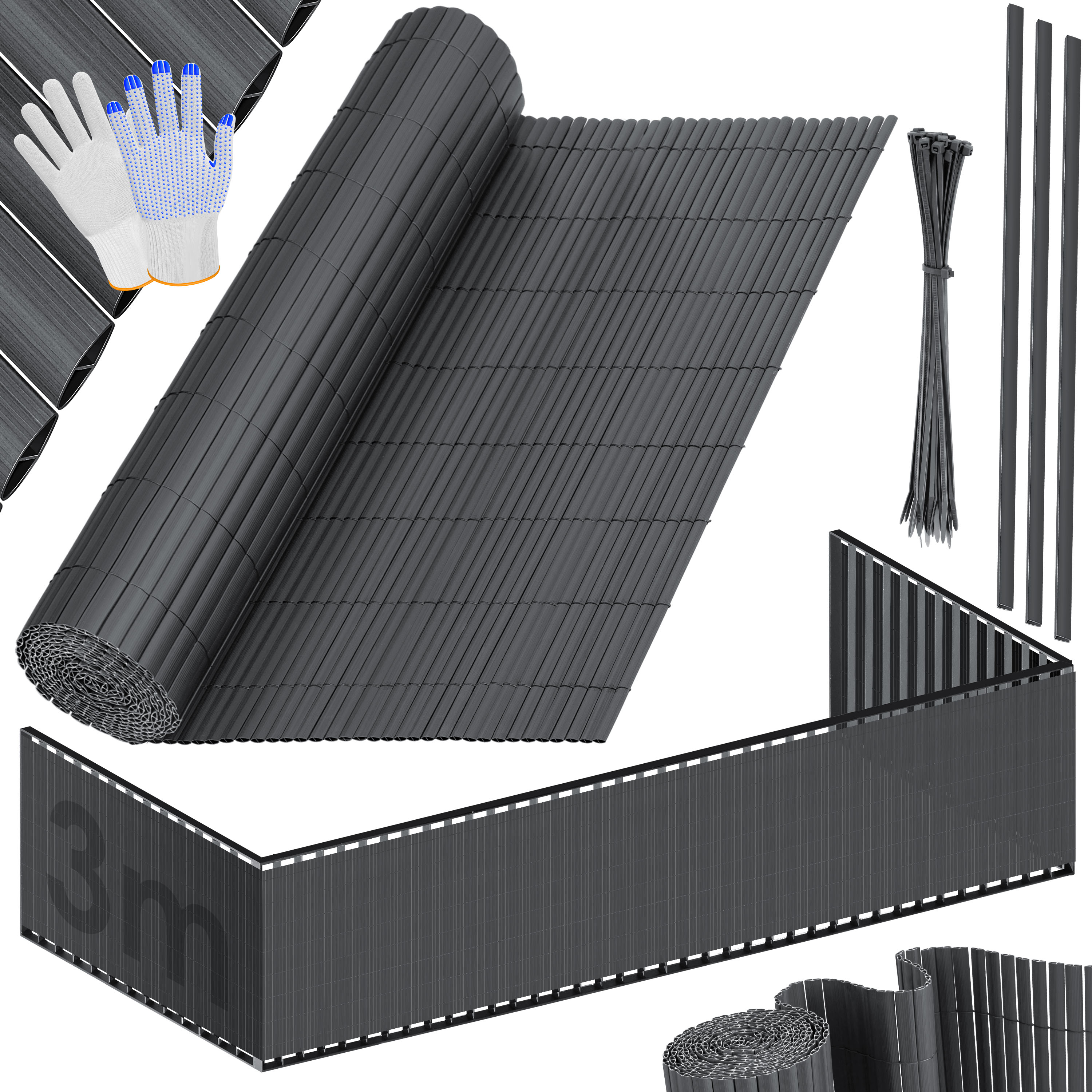 KESSER&reg; PVC Sichtschutzmatte Sichtschutzzaun Balkonverkleidung Windschutz verst&auml;rkte Lamellen f&uuml;r Garten Balkon & Terrasse Balkonumrandung inkl Kabelbindern, Abdeckung & Handschuhe - Bild 1