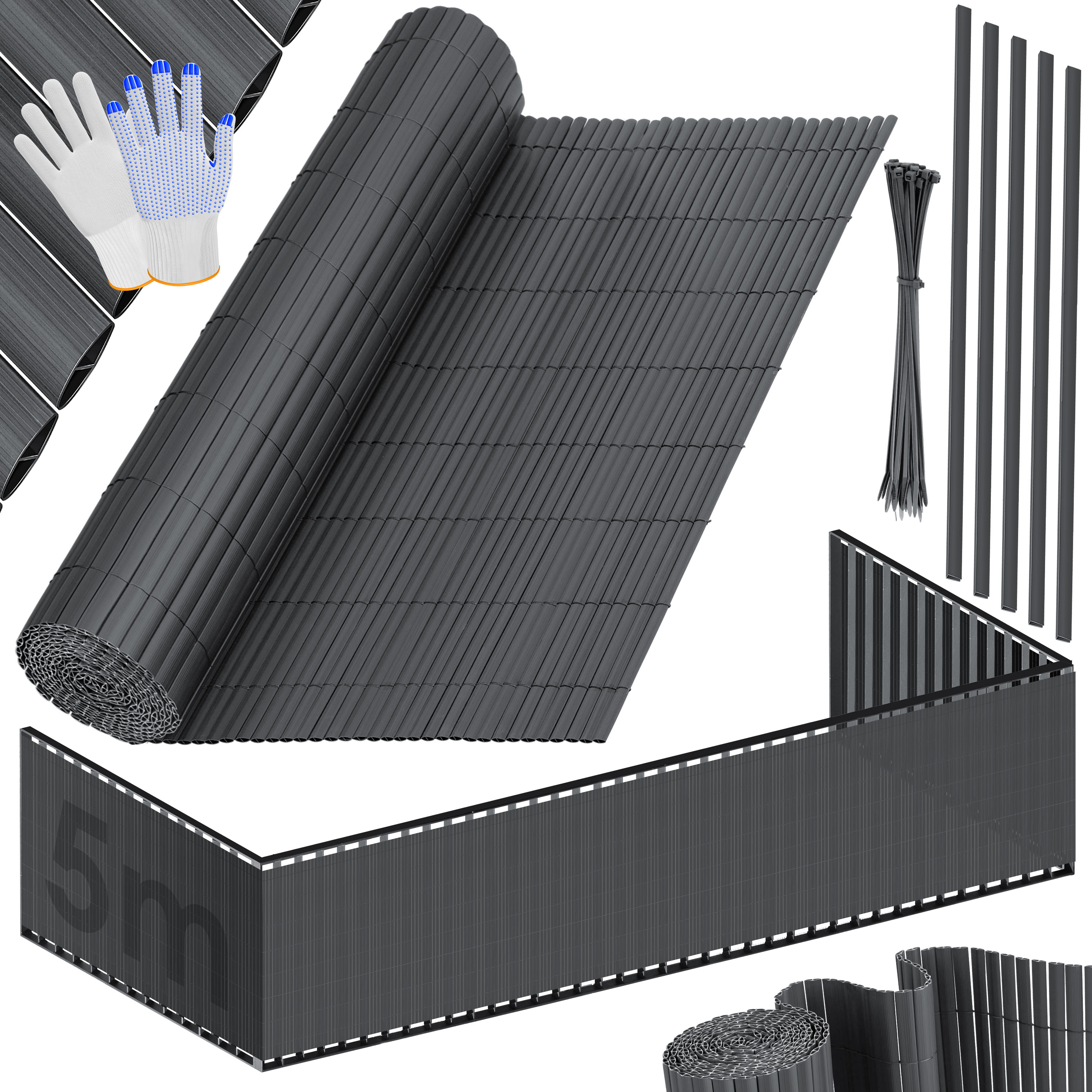 KESSER&reg; PVC Sichtschutzmatte Sichtschutzzaun Balkonverkleidung Windschutz verst&auml;rkte Lamellen f&uuml;r Garten Balkon & Terrasse Balkonumrandung inkl Kabelbindern, Abdeckung & Handschuhe - Bild 1