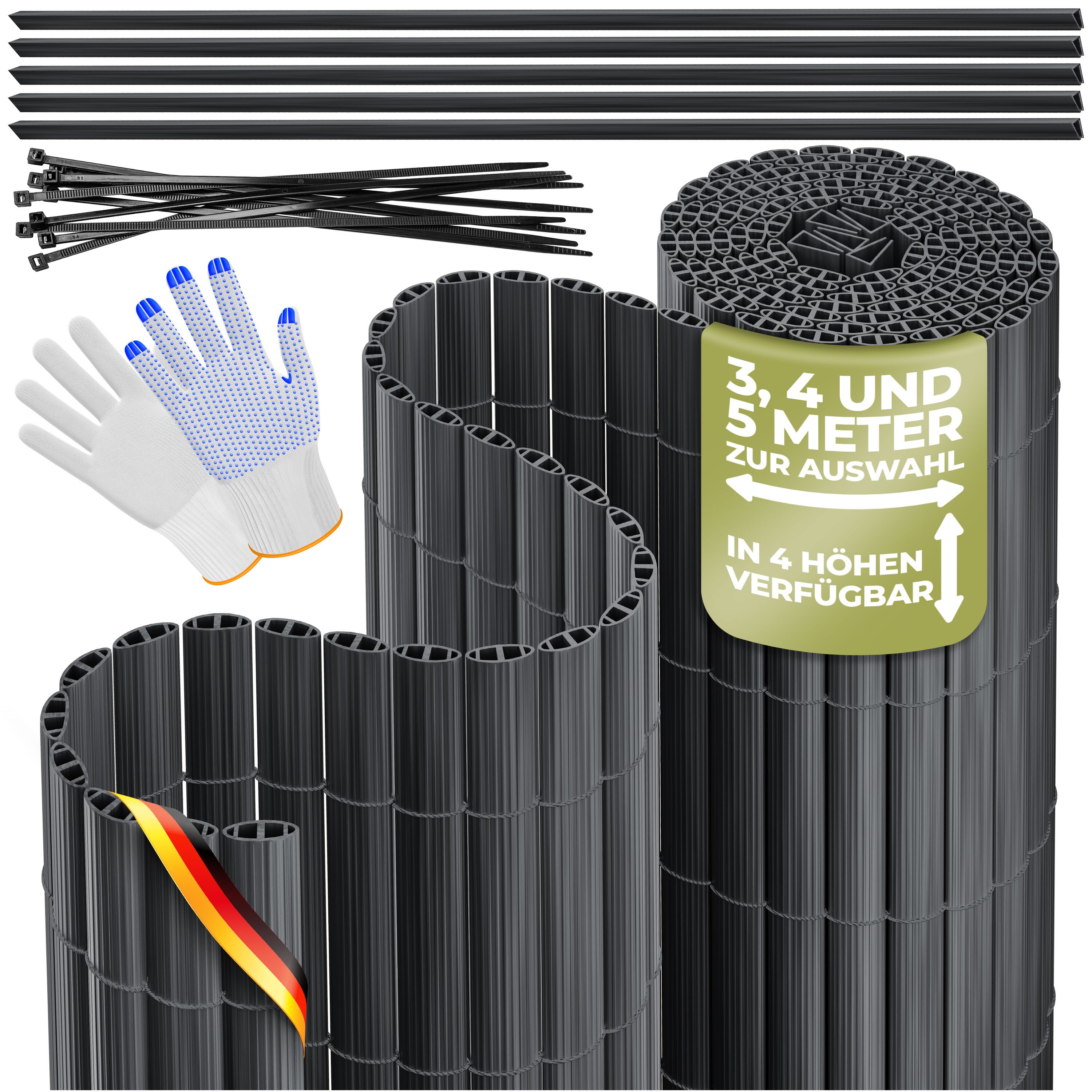 KESSER&reg; PVC Sichtschutzmatte Sichtschutzzaun Balkonverkleidung Windschutz verst&auml;rkte Lamellen f&uuml;r Garten Balkon & Terrasse Balkonumrandung inkl Kabelbindern, Abdeckung & Handschuhe - Bild 1