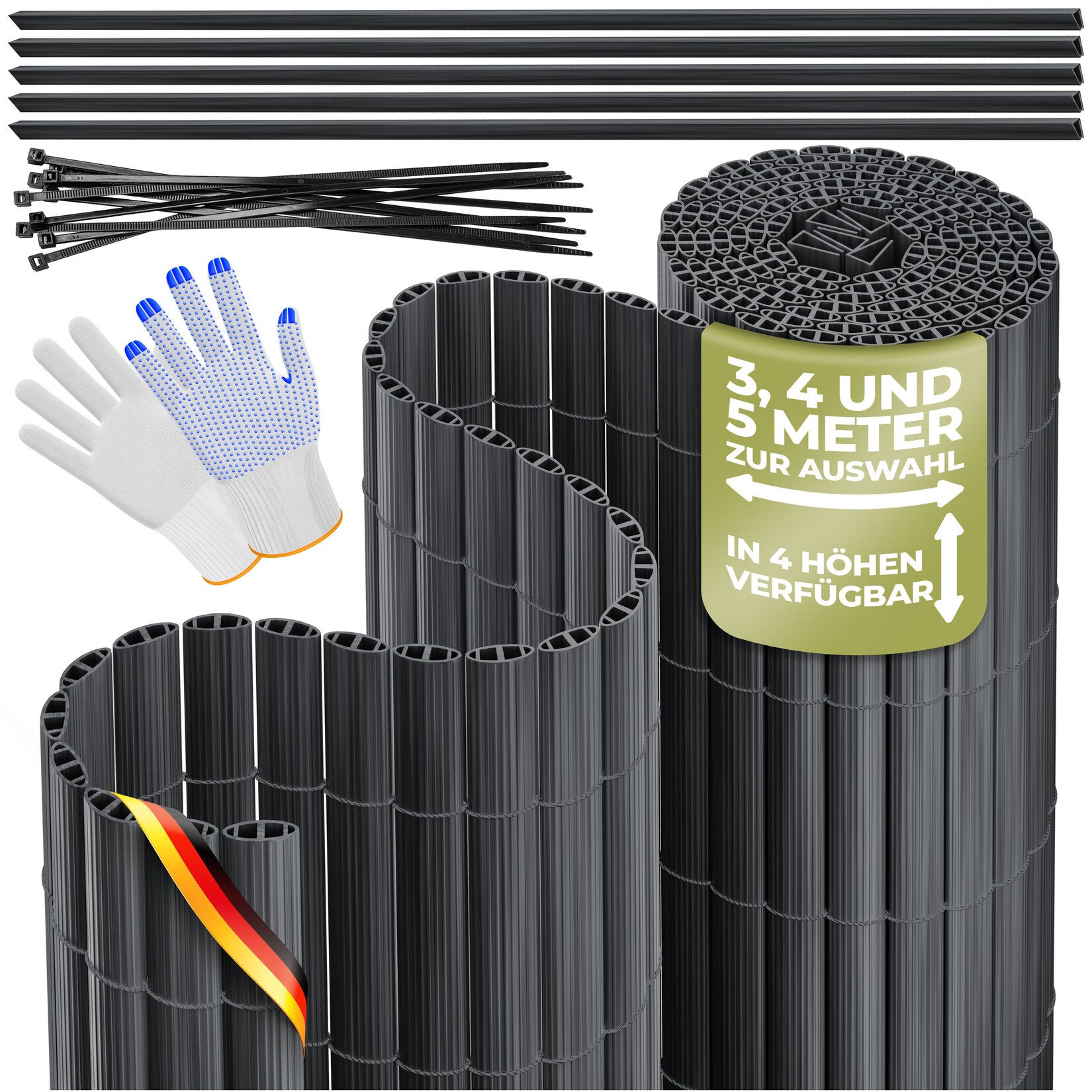 KESSER® PVC Sichtschutzmatte Sichtschutzzaun Balkonverkleidung Windschutz verstärkte Lamellen für Garten Balkon & Terrasse Balkonumrandung inkl Kabelbindern, Abdeckung & Handschuhe