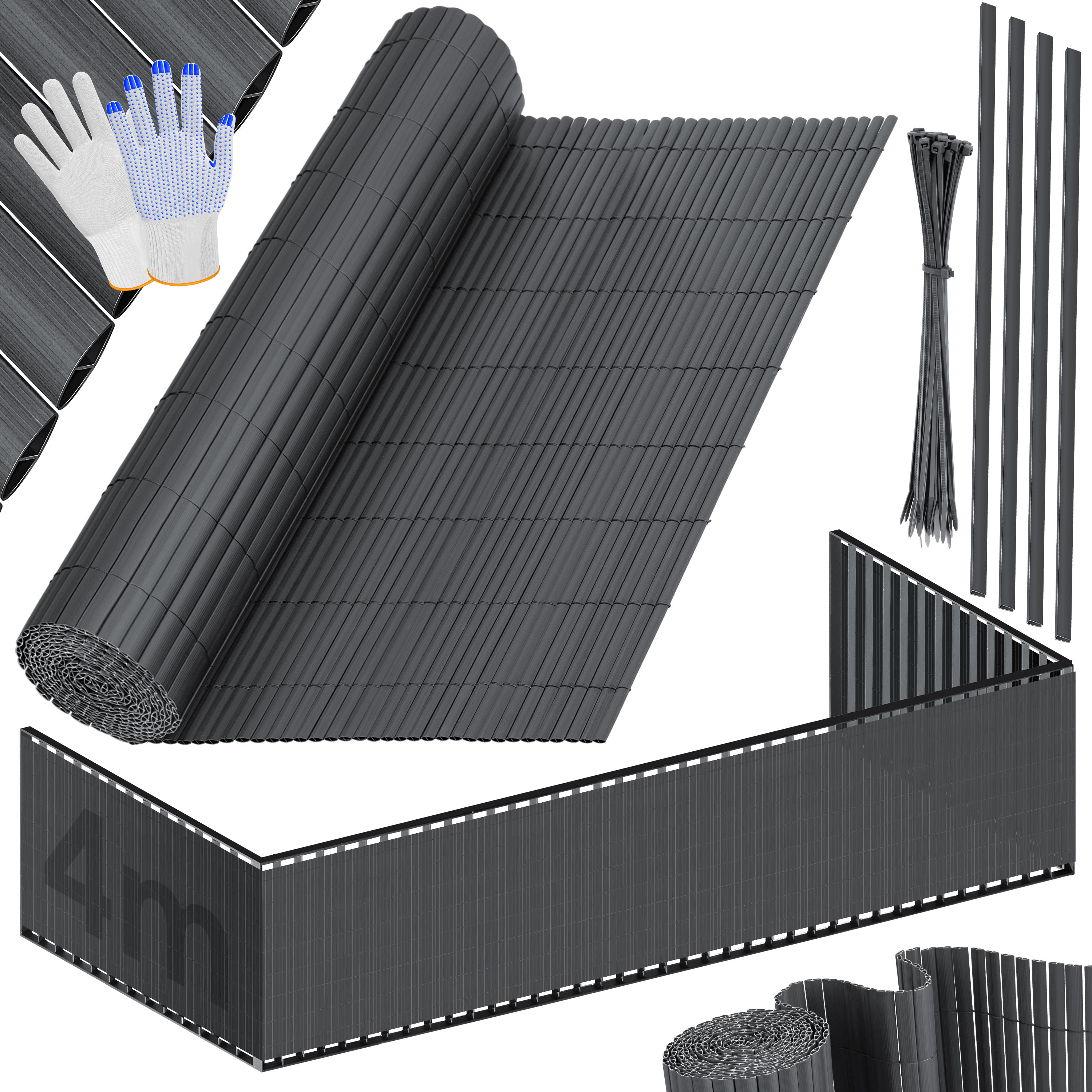 KESSER&reg; PVC Sichtschutzmatte Sichtschutzzaun Balkonverkleidung Windschutz verst&auml;rkte Lamellen f&uuml;r Garten Balkon & Terrasse Balkonumrandung inkl Kabelbindern, Abdeckung & Handschuhe - Bild 1