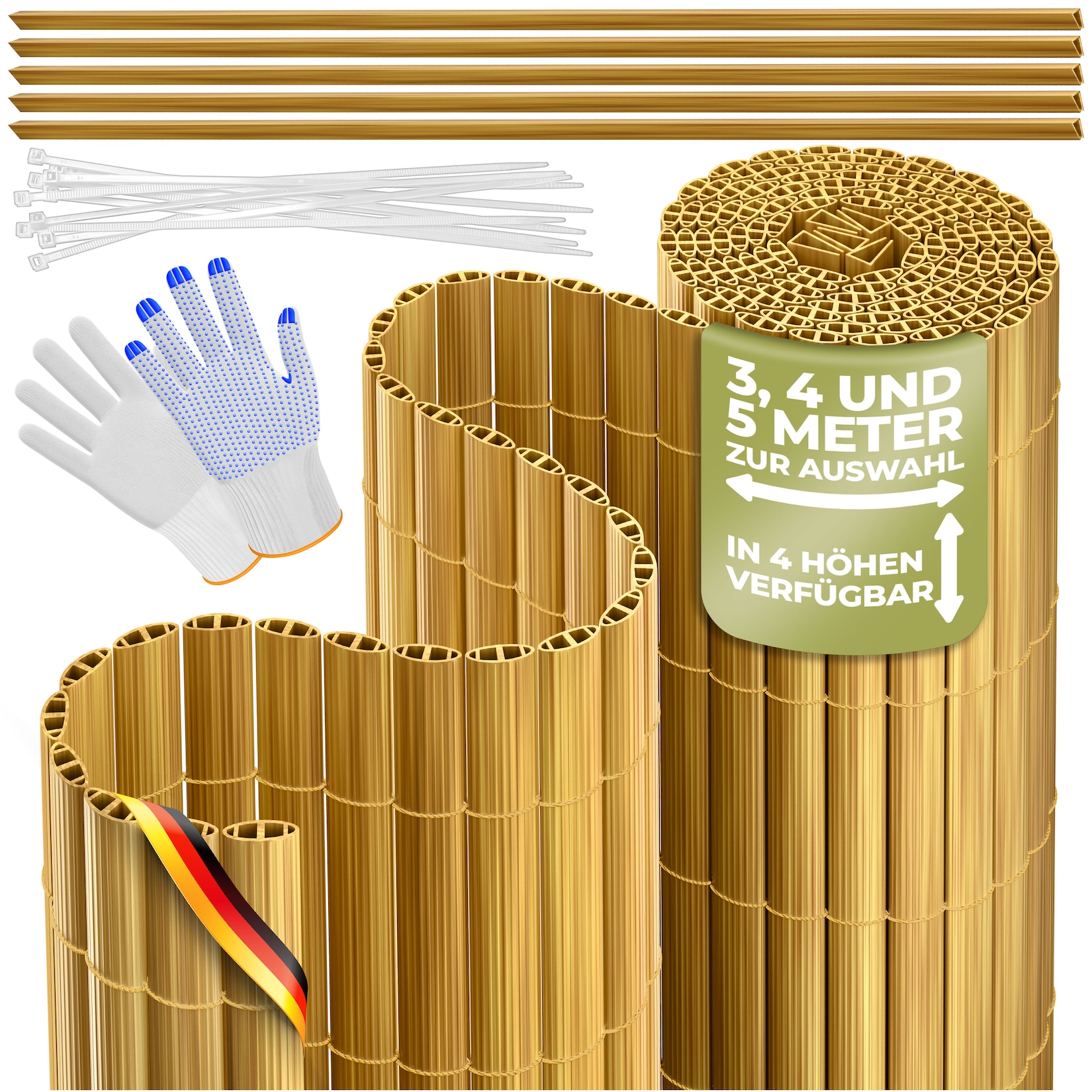 KESSER® PVC Sichtschutzmatte Sichtschutzzaun Balkonverkleidung Windschutz verstärkte Lamellen für Garten Balkon & Terrasse Balkonumrandung inkl Kabelbindern, Abdeckung & Handschuhe