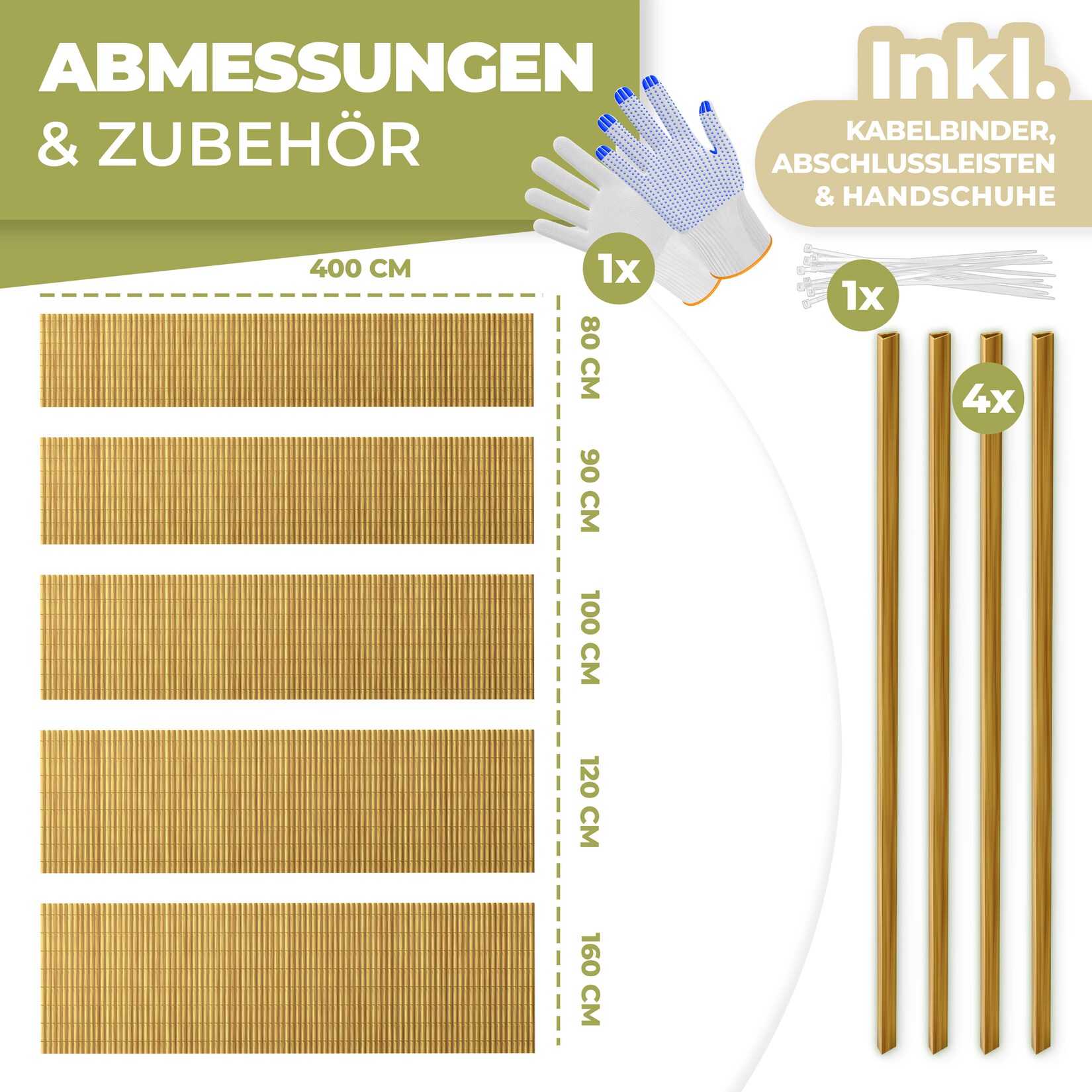 KESSER® PVC Sichtschutzmatte Sichtschutzzaun Balkonverkleidung Windschutz verstärkte Lamellen für Garten Balkon & Terrasse Balkonumrandung inkl Kabelbindern, Abdeckung & Handschuhe