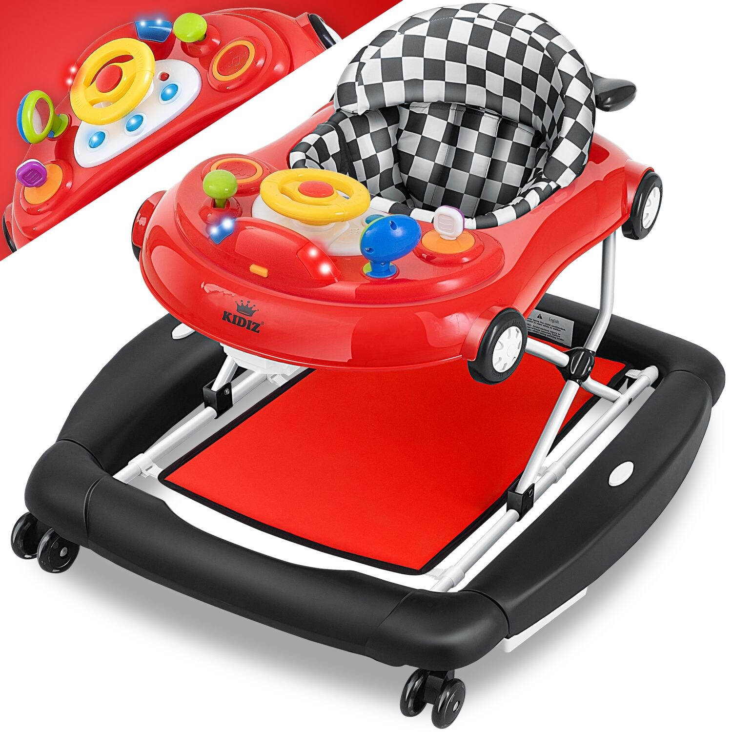 KIDIZ® 4in1 Lauflernhilfe Babywalker Spiel- und Lauflernwagen Gehfrei – Schaukelfunktion Babywippe mit Rollen, Licht, Musik ,Spielecenter Esstisch Laufstuhl Laufhilfe babys ab 6 Monaten Klappbar | 04260663282786