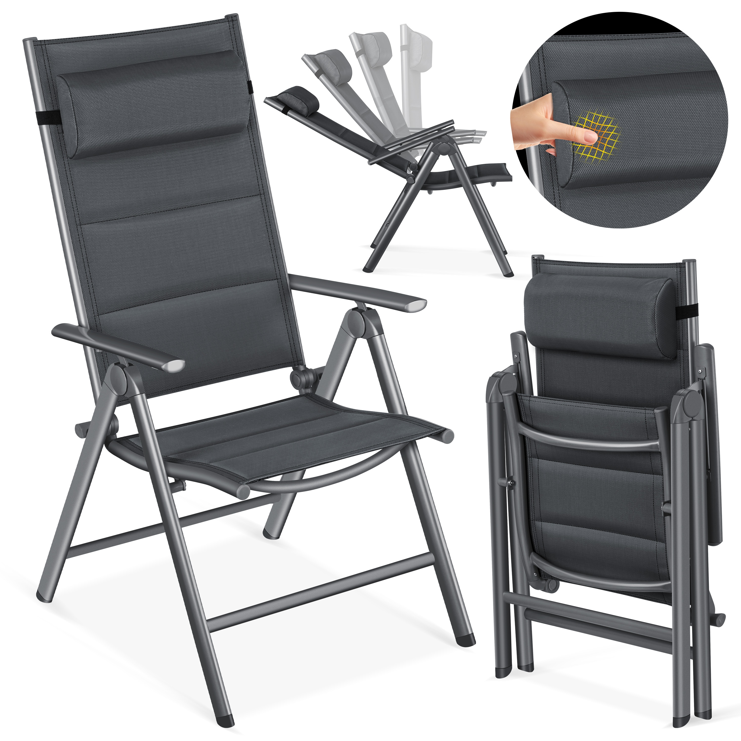 KESSER&reg; Gartenstuhl - Gepolstert Hochlehner Alu St&uuml;hle klappbar Lehne  - 7-Fach verstellbar R&uuml;ckenlehnen - Klappsessel Klappst&uuml;hle Aluminium - Wetterfest - Bild 1