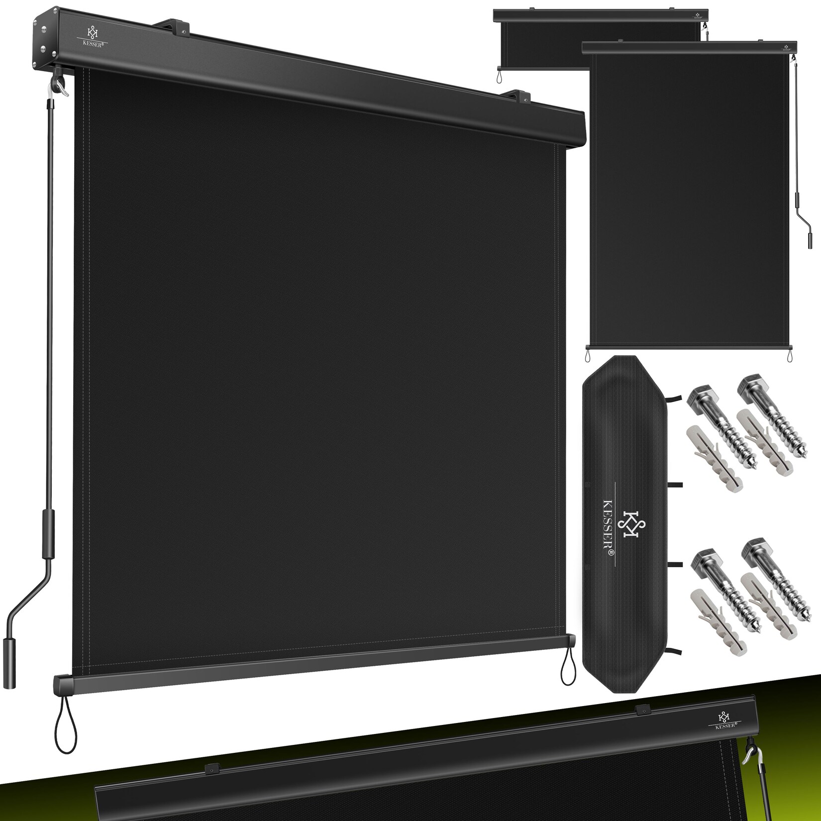 KESSER® Senkrechtmarkise Außenrollo Handkurbelmechanismus Balkonrollo Sonnen & Sichtschutz Beschattung Sonnenschutz Außen Rollo mit Kurbel Markisenkasten Balkon & Terrasse Inkl. Montageset & Abdeckung