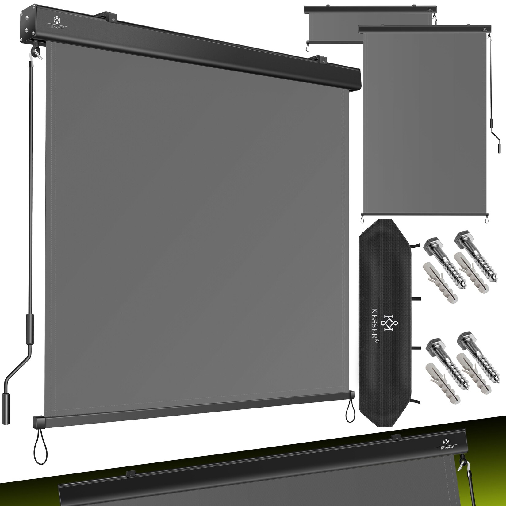 KESSER® Senkrechtmarkise Außenrollo Handkurbelmechanismus Balkonrollo Sonnen & Sichtschutz Beschattung Sonnenschutz Außen Rollo mit Kurbel Markisenkasten Balkon & Terrasse Inkl. Montageset & Abdeckung