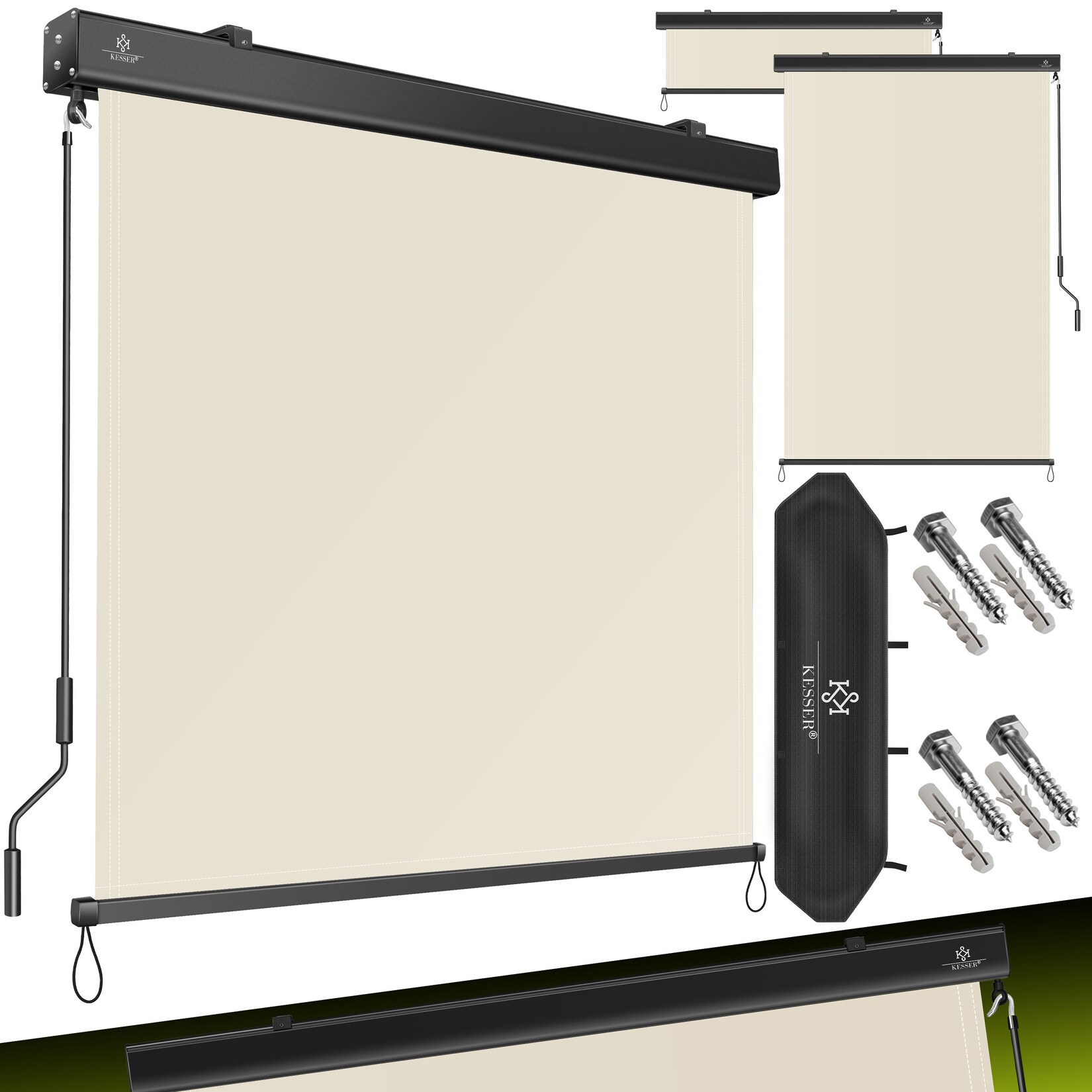 KESSER® Senkrechtmarkise Außenrollo Handkurbelmechanismus Balkonrollo Sonnen & Sichtschutz Beschattung Sonnenschutz Außen Rollo mit Kurbel Markisenkasten Balkon & Terrasse Inkl. Montageset & Abdeckung