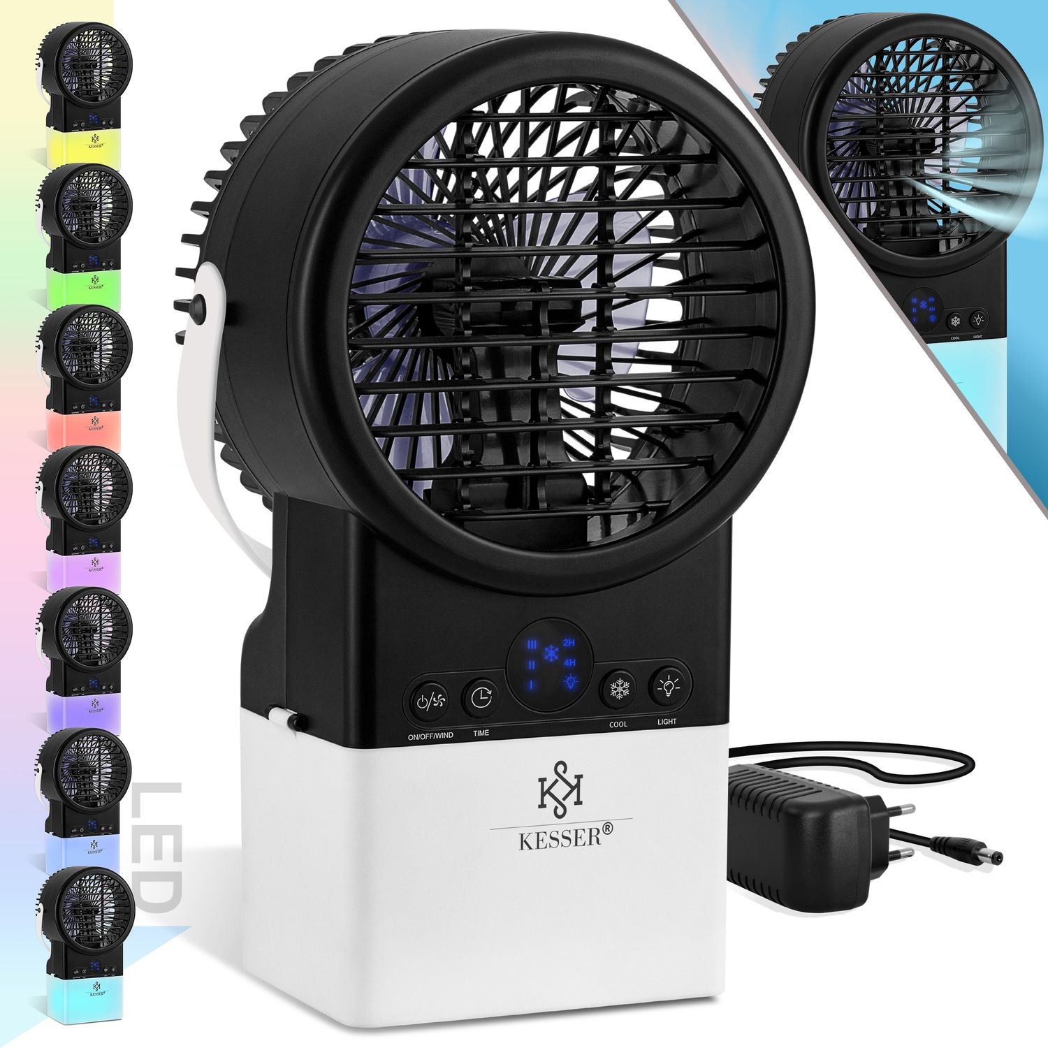 KESSER&reg; 4in1 Mobile Klimaanlage Mini Klimager&auml;t mit 7 Farben LED Farben | Ventilator | Wassertank | Timer | 3 Stufen | Ionisator Luftbefeuchter | Luftk&uuml;hler | Klein Tragbare - Bild 1