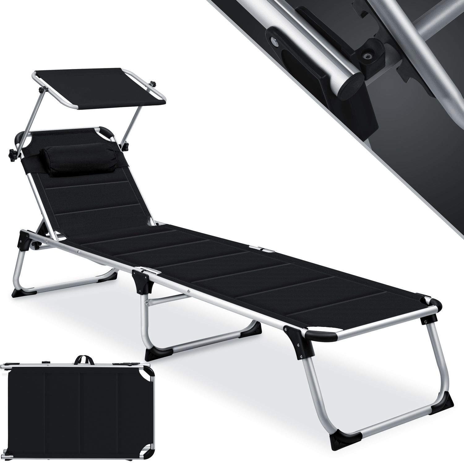 KESSER&reg; Sonnenliege SUN mit Dach Gartenliege Liegestuhl klappbar Sonnendach Verstellbarer R&uuml;ckenlehne , ergonomisch, gepolsterter Liegefl&auml;che, Aluminium Liege Gartenstuhl tragbar Strandliege - Bild 1