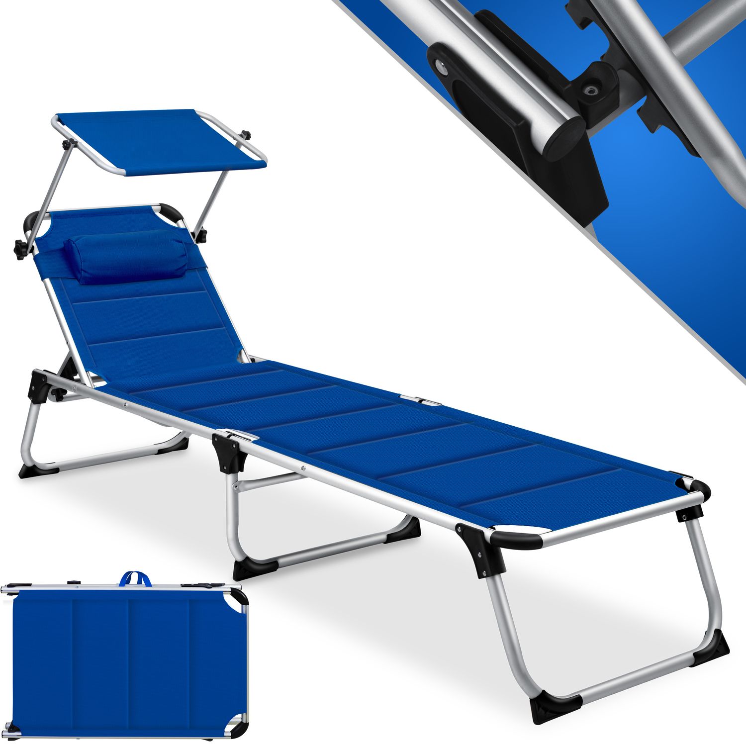 KESSER&reg; Sonnenliege SUN mit Dach Gartenliege Liegestuhl klappbar Sonnendach Verstellbarer R&uuml;ckenlehne , ergonomisch, gepolsterter Liegefl&auml;che, Aluminium Liege Gartenstuhl tragbar Strandliege - Bild 1