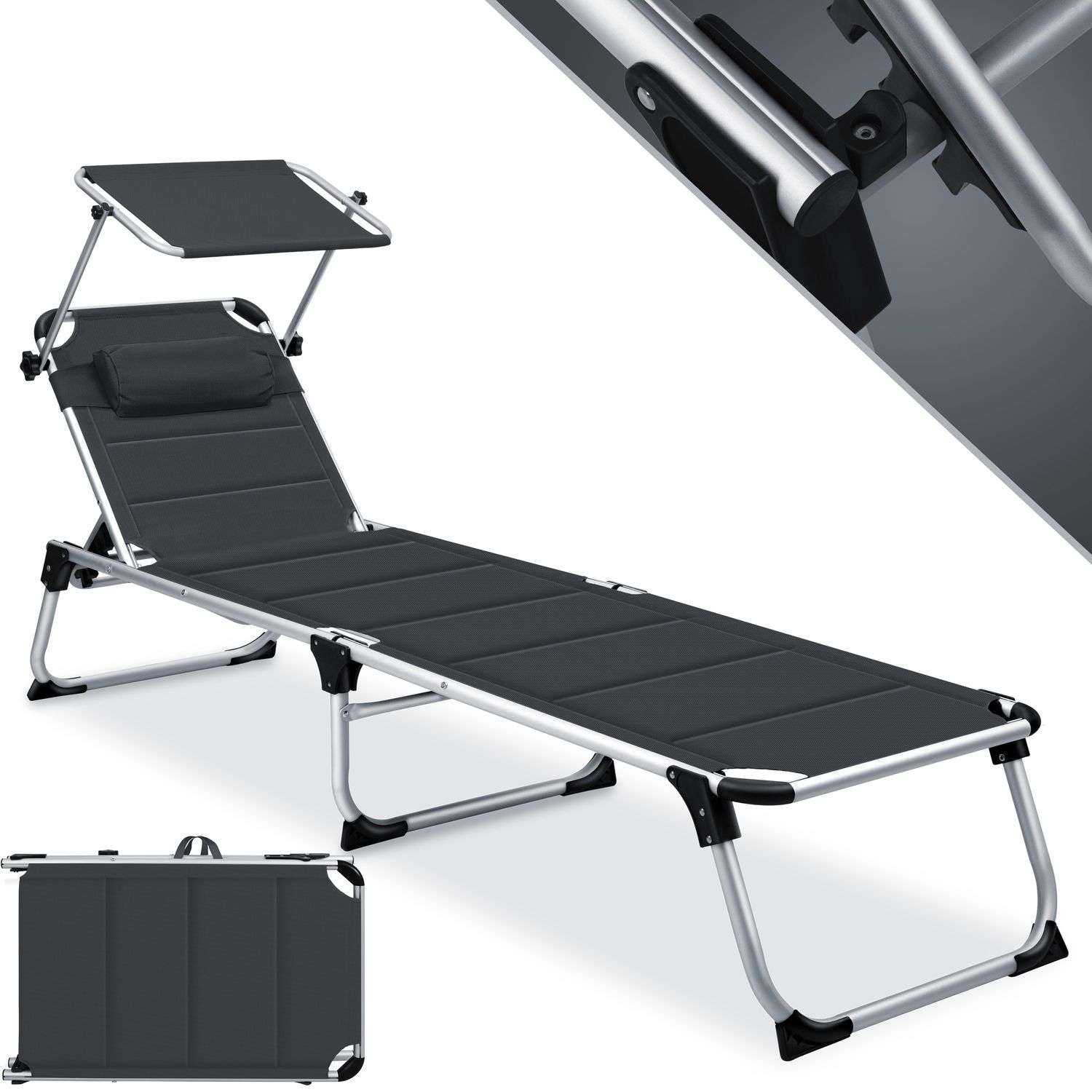 KESSER&reg; Sonnenliege SUN mit Dach Gartenliege Liegestuhl klappbar Sonnendach Verstellbarer R&uuml;ckenlehne , ergonomisch, gepolsterter Liegefl&auml;che, Aluminium Liege Gartenstuhl tragbar Strandliege - Bild 1