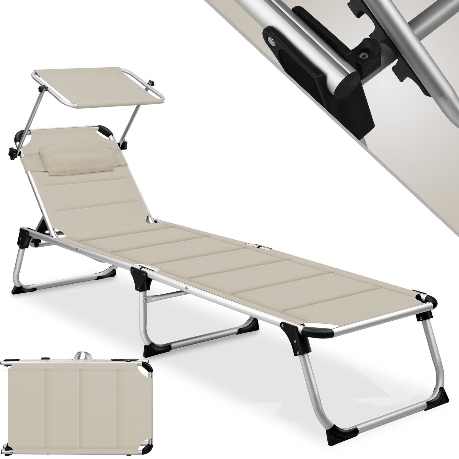 KESSER&reg; Sonnenliege SUN mit Dach Gartenliege Liegestuhl klappbar Sonnendach Verstellbarer R&uuml;ckenlehne , ergonomisch, gepolsterter Liegefl&auml;che, Aluminium Liege Gartenstuhl tragbar Strandliege - Bild 1