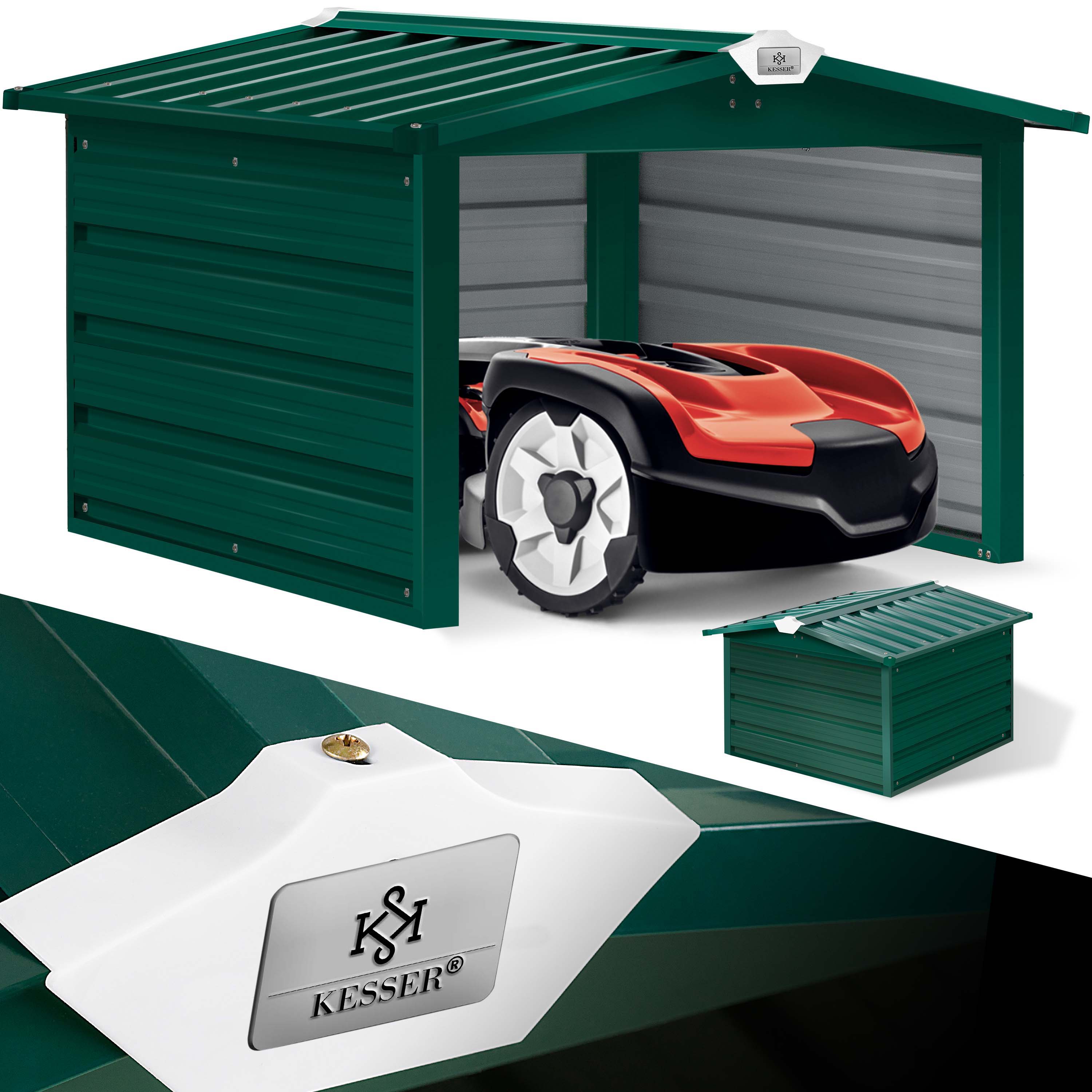KESSER&reg; M&auml;hroboter Garage mit Satteldach Dach Carport &Uuml;berdachung f&uuml;r M&auml;hroboter Rasenm&auml;her Rasenroboter Automower Garten Metall Witterungsbest&auml;ndig M&auml;hrobotergarage inkl. Montagematerial - Bild 1
