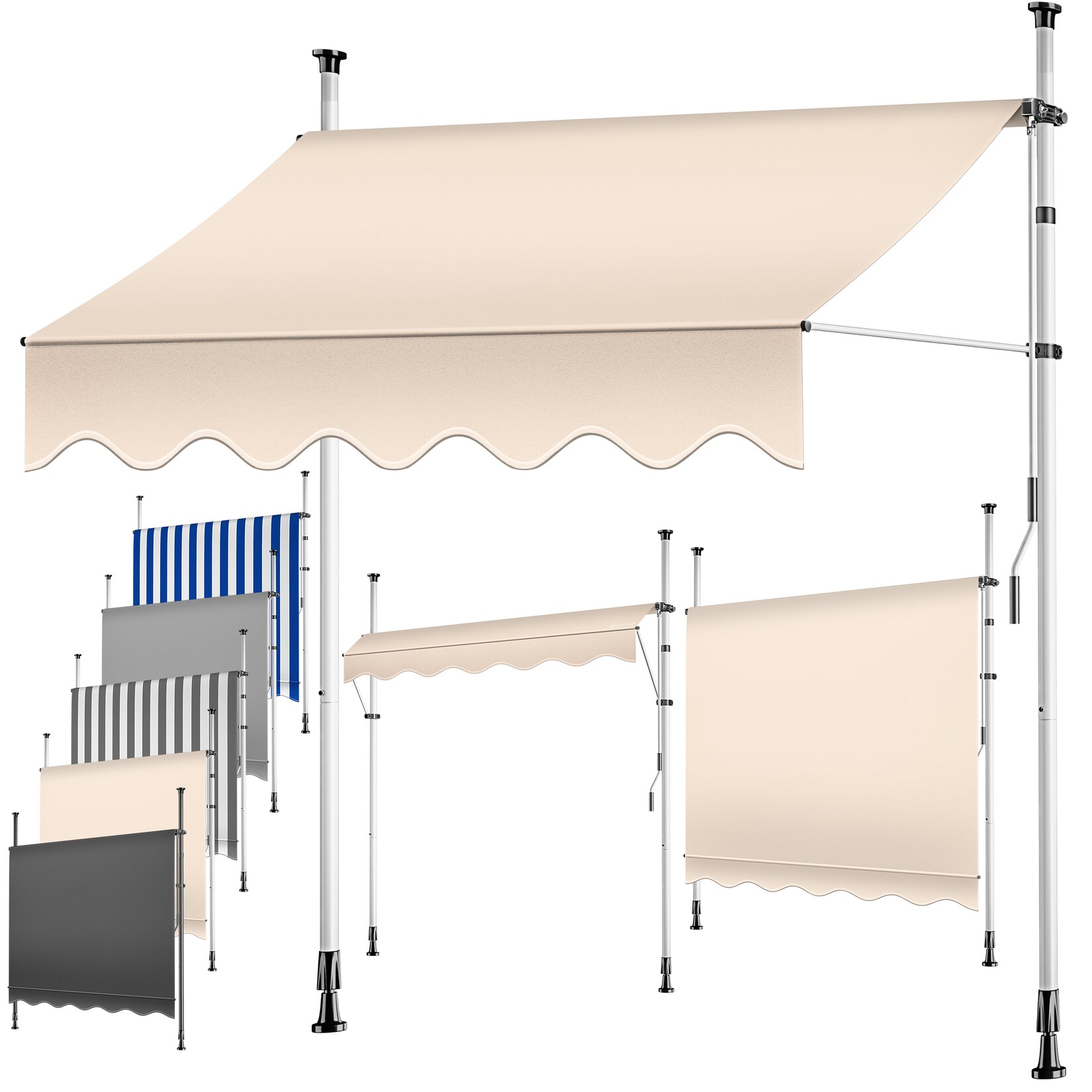 KESSER® Klemmmarkise mit Handkurbel Balkon, Balkonmarkise ohne Bohren, UV-beständig höhenverstellbar wasserabweisend , Sonnenschutz, Terrassenüberdachung , einfache Montage