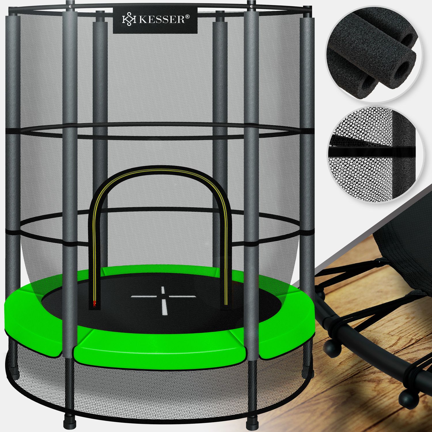KESSER&reg; Trampolin Kindertrampolin Indoor-Trampolin, &Oslash; 140 cm , mit verschlie&szlig;bares Sicherheitsnetz, Indoortrampolin Gummiseil-Federung Fitness Trampolin, max. 50 kg Kinder ab 3 Jahre - Bild 1