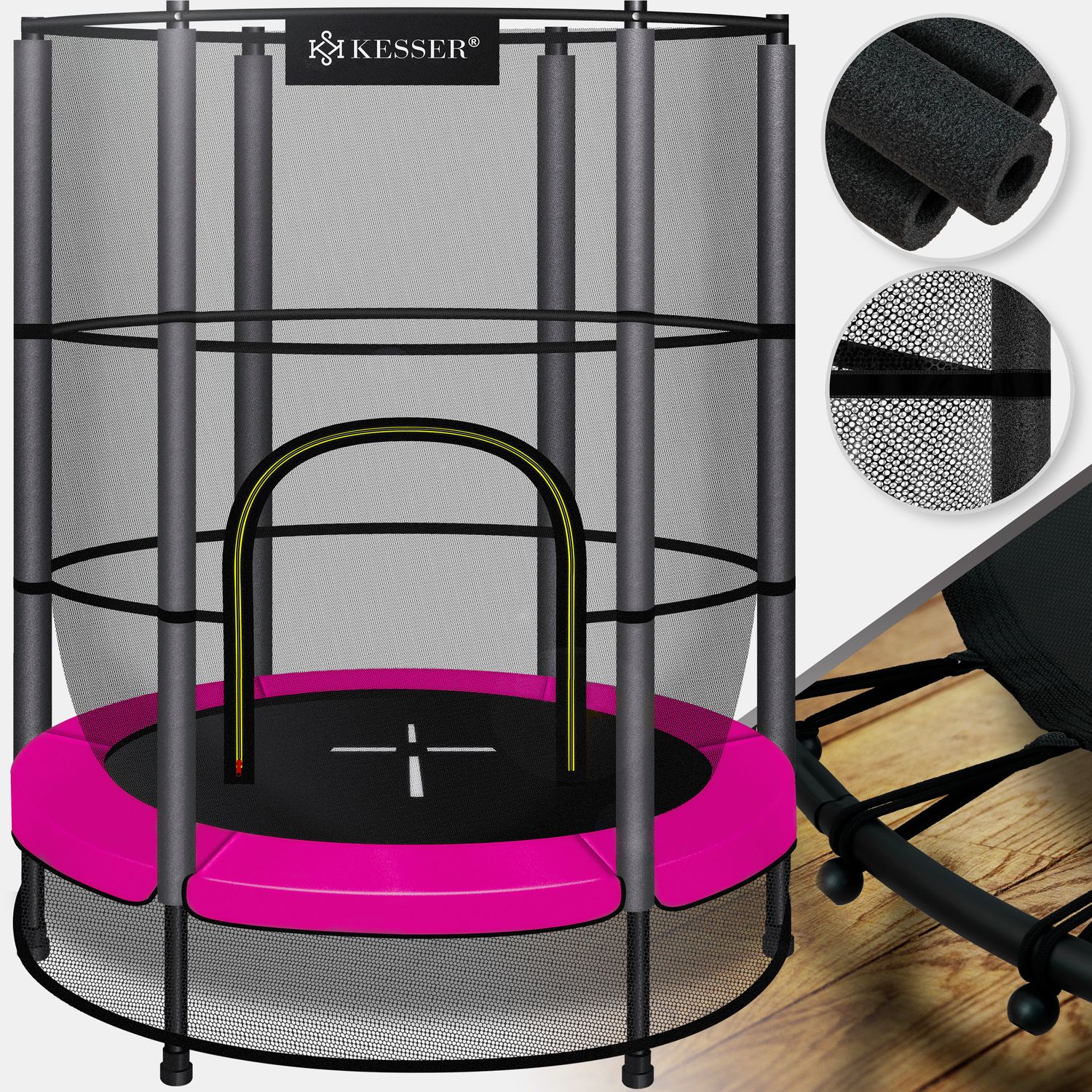 KESSER&reg; Trampolin Kindertrampolin Indoor-Trampolin, &Oslash; 140 cm , mit verschlie&szlig;bares Sicherheitsnetz, Indoortrampolin Gummiseil-Federung Fitness Trampolin, max. 50 kg Kinder ab 3 Jahre - Bild 1