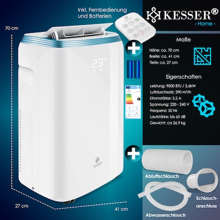 KESSER® Klimaanlage Mobil Klimagerät 4in1 kühlen, Luftentfeuchter
