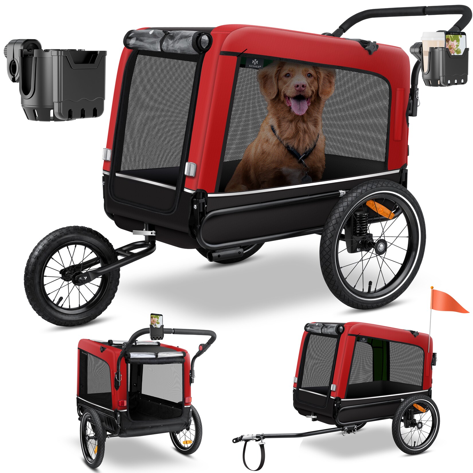 KESSER® Hundeanhänger Boxer 3-in-1 Hundebuggy & Jogger Fahrradanhänger groß ca. 240 Liter Volumen, gefedert, 360° Grad Vorderrad, 600D Oxford Canvas, SmartSpace Concept, maximale Belastbarkeit: 40 kg