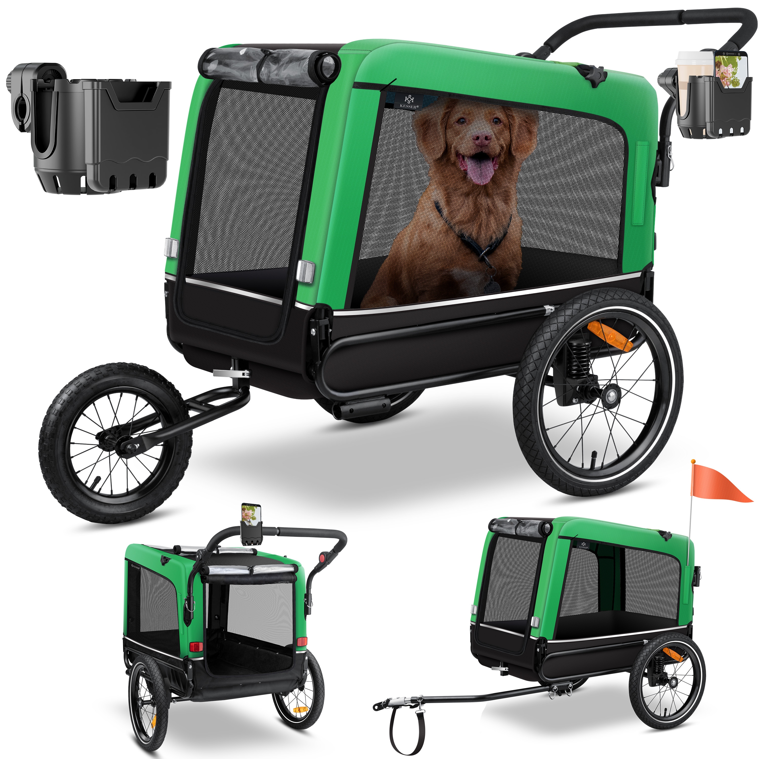 KESSER&reg; Hundeanh&auml;nger Boxer 3-in-1 Hundebuggy & Jogger Fahrradanh&auml;nger gro&szlig; ca. 240 Liter Volumen, gefedert, 360&deg; Grad Vorderrad, 600D Oxford Canvas, SmartSpace Concept, maximale Belastbarkeit: 40 kg - Bild 1