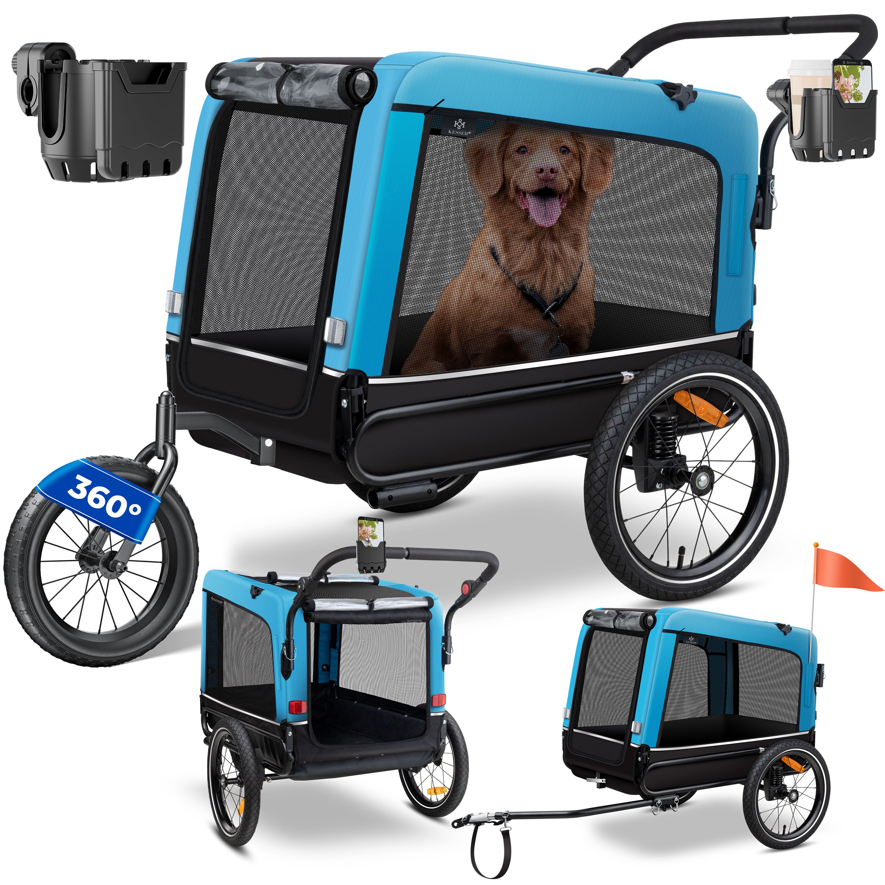 KESSER&reg; Hundeanh&auml;nger Boxer 3-in-1 Hundebuggy & Jogger Fahrradanh&auml;nger gro&szlig; ca. 240 Liter Volumen, gefedert, 360&deg; Grad Vorderrad, 600D Oxford Canvas, SmartSpace Concept, maximale Belastbarkeit: 40 kg - Bild 1