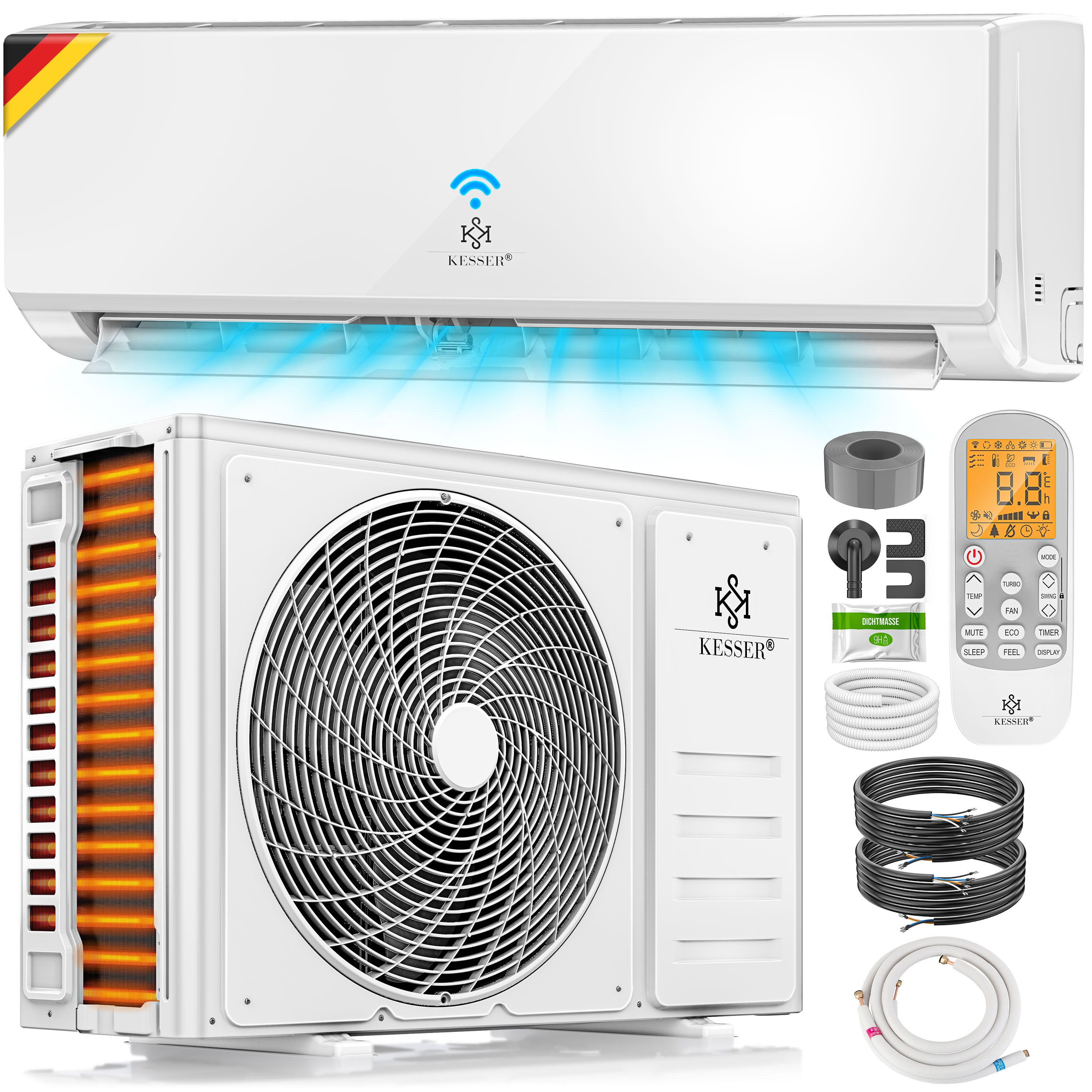KESSER&reg; Klimaanlage SET Split - Klimager&auml;t mit WiFi/App Funktion - K&uuml;hlen A++/ Heizen A+ , K&auml;ltemittel R32 - LCD-Display , Fernbedienung und Timerfunktion - Inkl. komplettem Montagematerial, Split 90 - Bild 1
