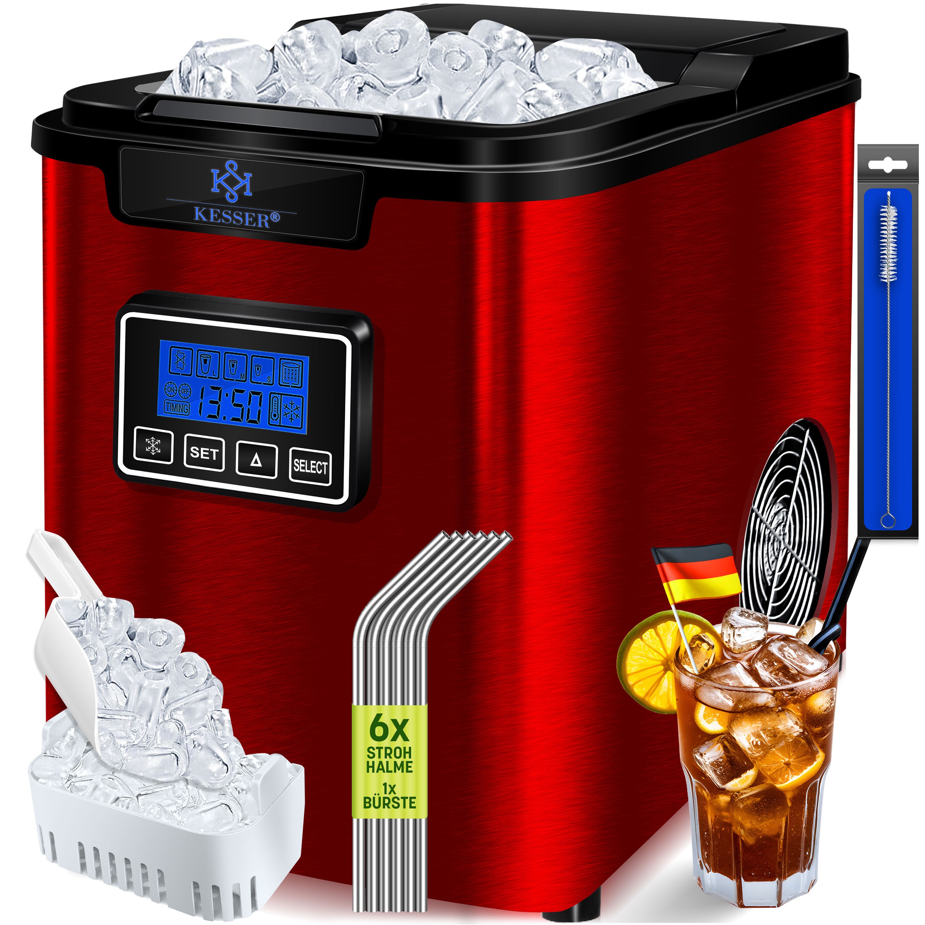 KESSER&reg; Eisw&uuml;rfelbereiter | Eisw&uuml;rfelmaschine Edelstahl | 150W  Ice Maker | 12 kg 24 h | 3 W&uuml;rfelgr&ouml;&szlig;en | Zubereitung in 6 min | 2,2 Liter Wassertank | Timer | LCD-Display | Selbstreinigungsfunktion - Bild 1