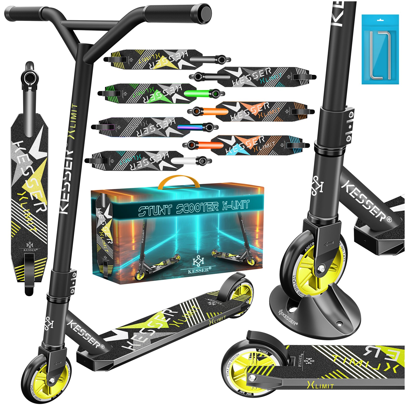 KESSER® Scooter Funscooter Stuntscooter X-Limit - 360° Lenkung mit ABEC 9 Kugellagern 100 mm PU Räder Robuster Kickscooter Tretroller Cityroller Trick Roller für Kinder Erwachsene
