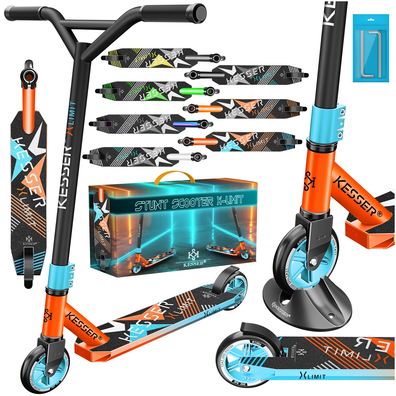 KESSER® Scooter Funscooter Stuntscooter X-Limit - 360° Lenkung mit ABEC 9 Kugellagern 100 mm PU Räder Robuster Kickscooter Tretroller Cityroller Trick Roller für Kinder Erwachsene