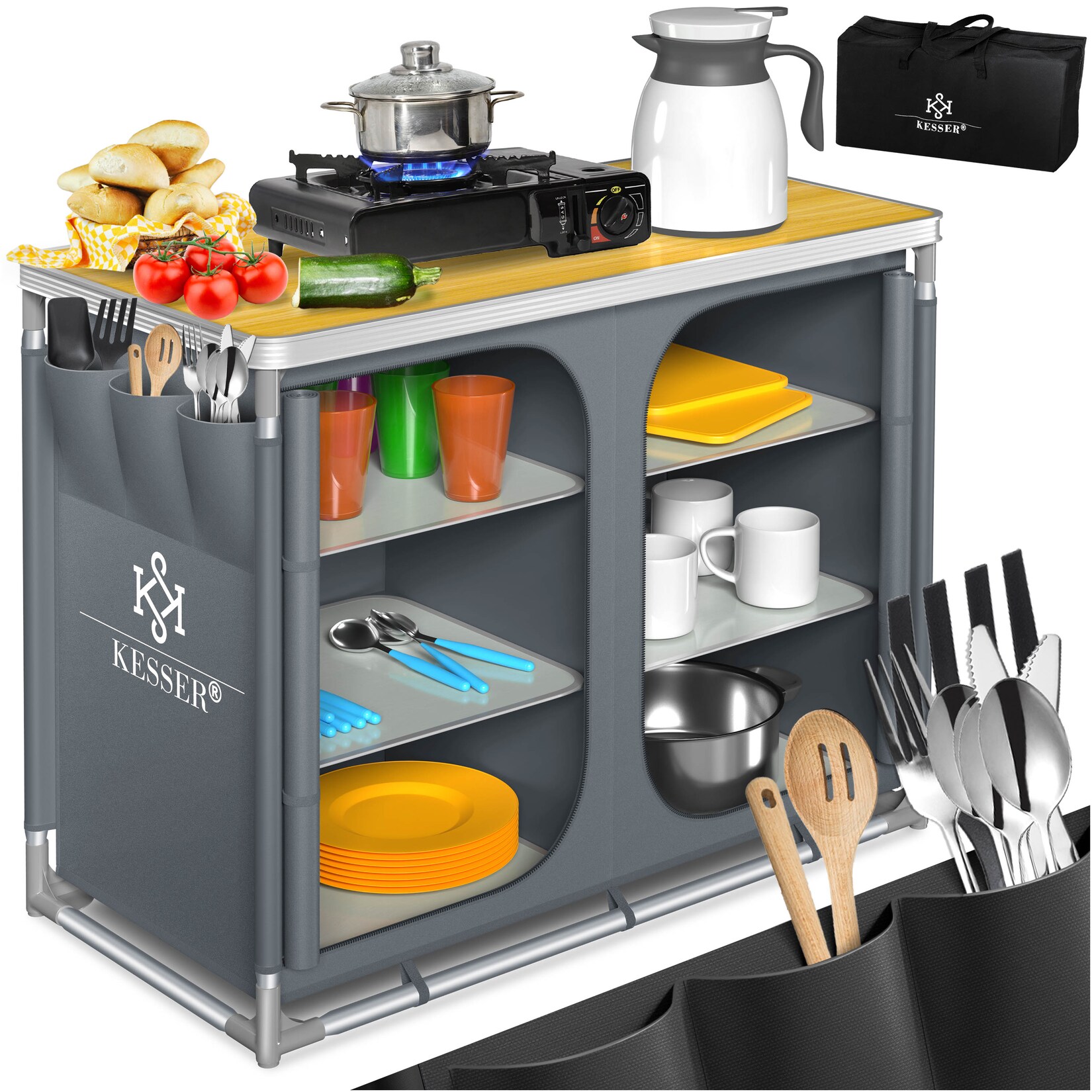 KESSER® Campingküche inkl. Tragetasche Mobile Outdoor Küche mit Aluminiumgestell Campingschrank Küchenbox Faltbare Reiseküche für Camping und Outdoor Modell wählbar
