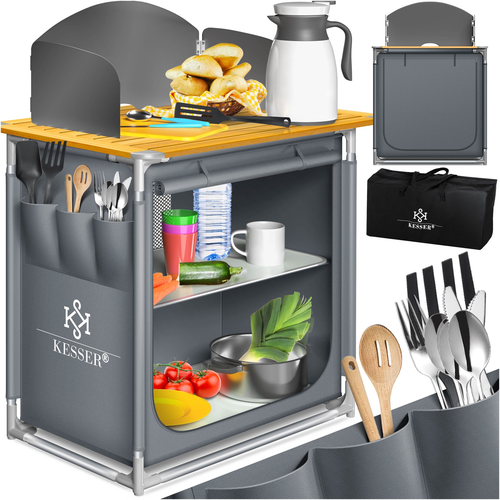 KESSER® Campingküche inkl. Tragetasche Mobile Outdoor Küche mit Aluminiumgestell Campingschrank Küchenbox Faltbare Reiseküche für Camping und Outdoor Modell wählbar