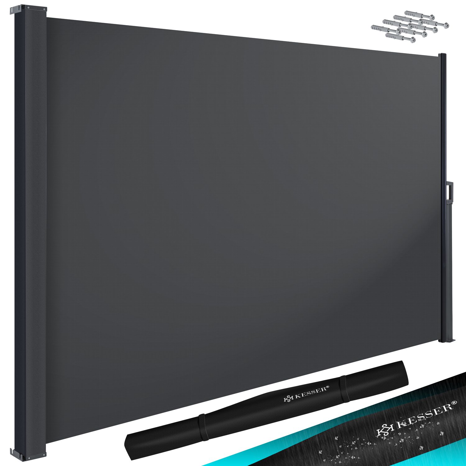KESSER&reg; Seitenmarkise ausziehbar Markise Blickdicht Sichtschutz & Windschutz f&uuml;r Garten Balkon & Terrasse, Seitenrollo mit Wandhalterung und Cover - Bild 1