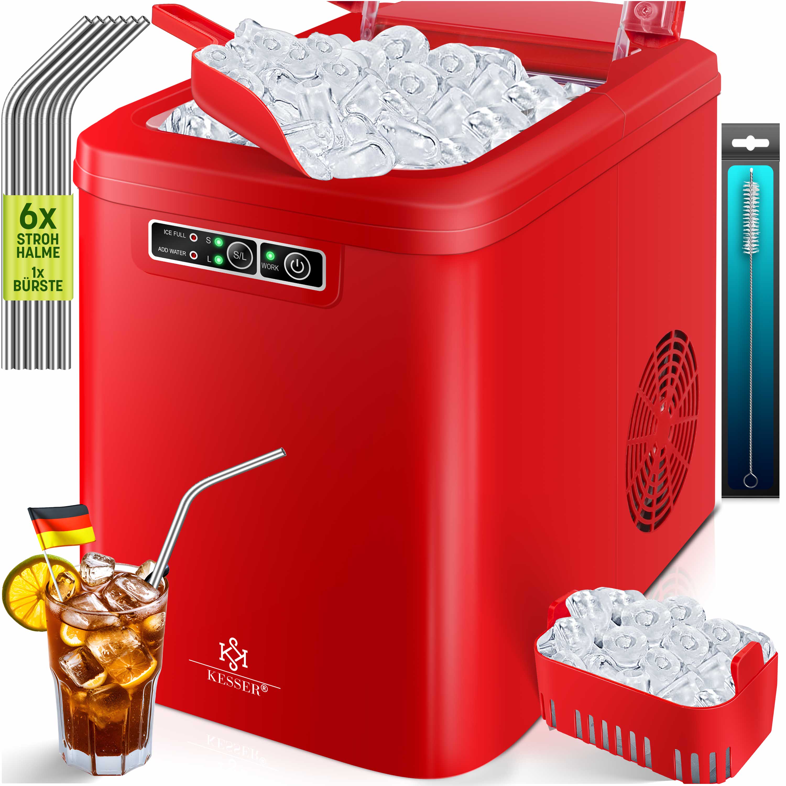 KESSER&reg; Eisw&uuml;rfelbereiter | Eisw&uuml;rfelmaschine Edelstahl | Ice Maker | 12 in 24h | Zubereitung in 7 min | 2,2 Liter Wassertank | 2 Eisw&uuml;rfel-Gr&ouml;&szlig;en | LED-Display | Selbstreinigungsfunktion mit Zubeh&ouml;r - Bild 1