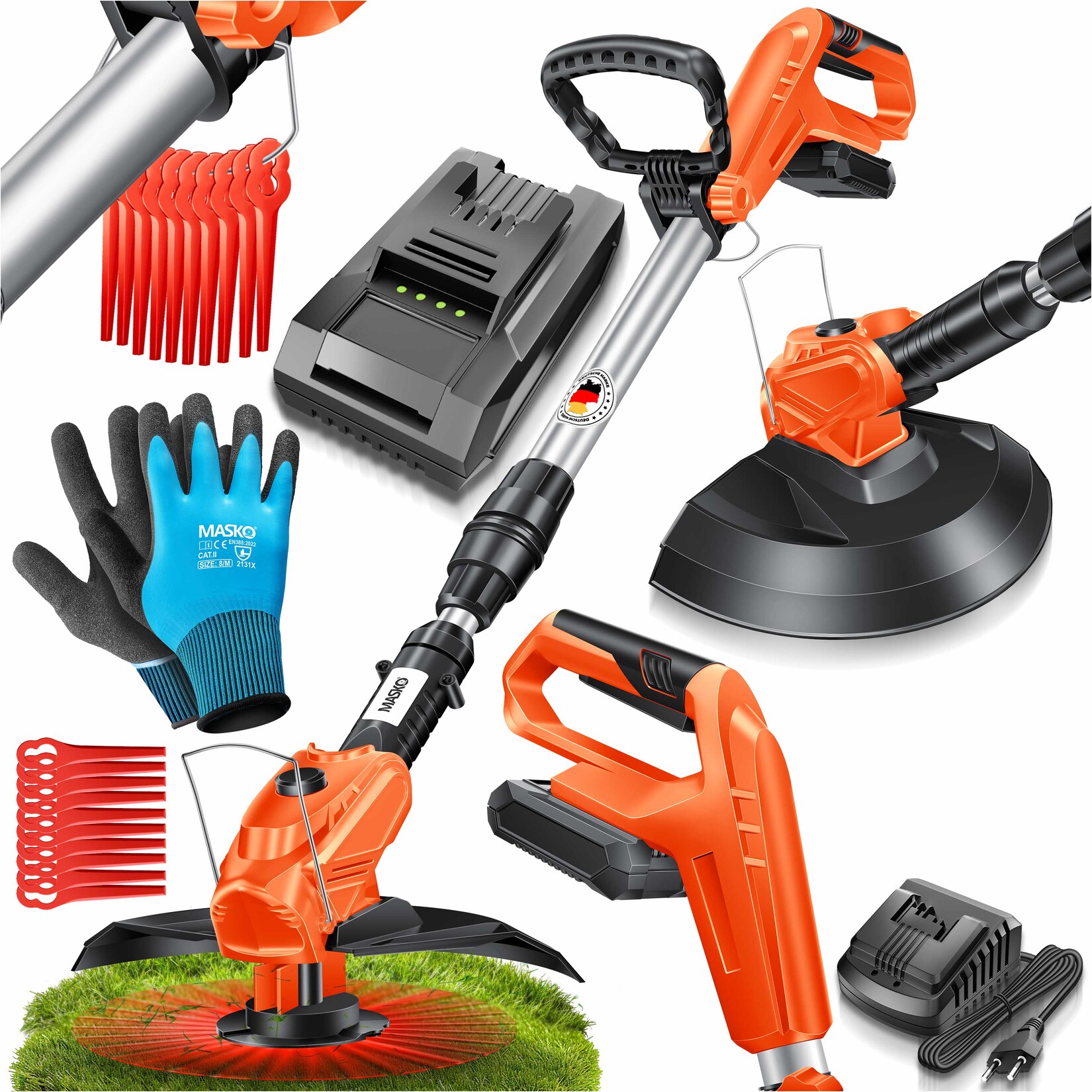 ® Akku-Rasentrimmer mit 20 V Li-Akku, 2,0 Ah Akku und Ladegerät, Motorsense 26 cm Schnittkreis, 180° Trimmwinkel, Teleskop-Stiel & Zusatzhandgriff, inkl. 20 Messer Kunststoffklinge