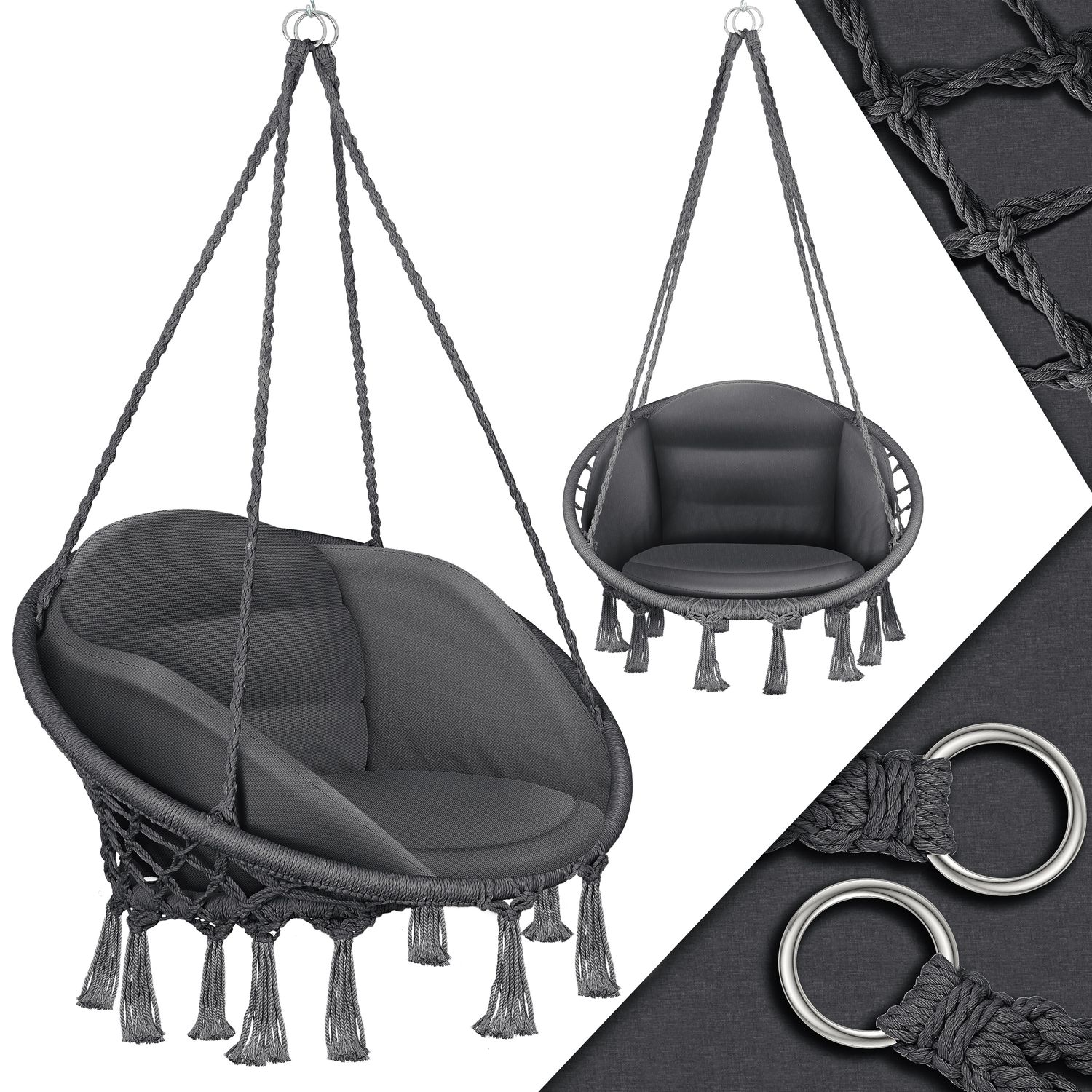 KESSER&reg; H&auml;ngesessel mit Kissen - Chill H&auml;ngestuhl zum Aufh&auml;ngen f&uuml;r Erwachsene & Kinder H&auml;ngematte bis 150 kg H&auml;ngesitz Aufh&auml;ngung Indoor & Outdoor Wohn & Garten Terrasse - Bild 1