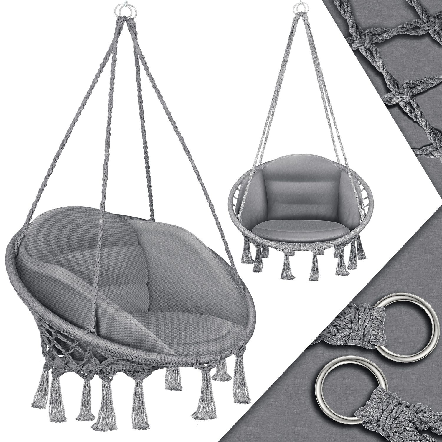 KESSER® Hängesessel mit Kissen – Chill Hängestuhl zum Aufhängen für Erwachsene & Kinder Hängematte bis 150 kg Hängesitz Aufhängung Indoor & Outdoor Wohn & Garten Terrasse | 04260663286678