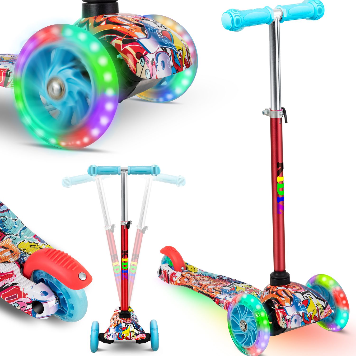 KIDIZ&reg; Roller Kinder Scooter Pro1 Dreiradscooter mit PU LED Leuchtenden R&auml;der Kinderroller Tret-Roller h&ouml;henverstellbarer Cityroller Kinderscooter f&uuml;r Kinder Jungen M&auml;dchen ab 3-12 Jahre - Bild 1