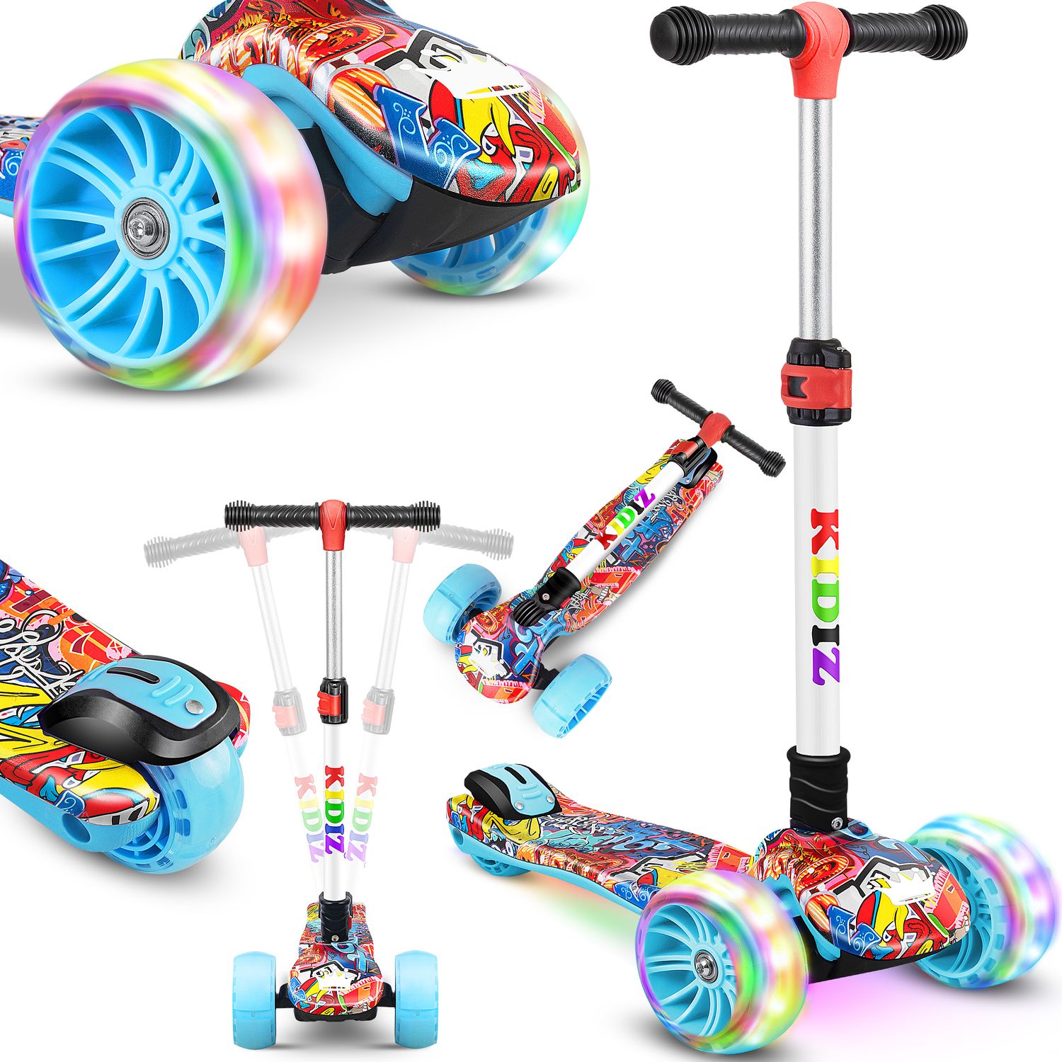 KIDIZ&reg; Roller Kinder Scooter X-Pro2 Dreiradscooter mit PU LED Leuchtenden R&auml;der Kinderroller faltbar Tret-Roller h&ouml;henverstellbarer Cityroller Kinderscooter f&uuml;r Jungen M&auml;dchen 3-12 Jahre - Bild 1
