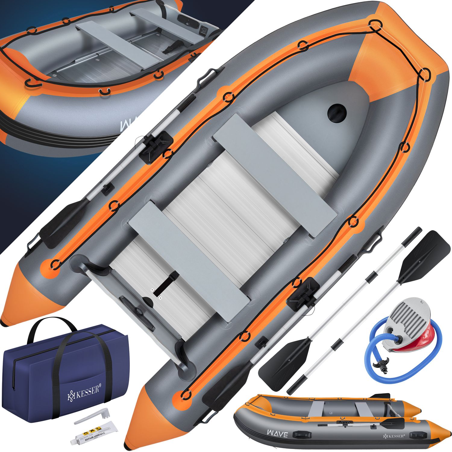 KESSER&reg; Schlauchboot 3,20 m f&uuml;r 4 Personen - WAVE Motor geeignet Freizeitboot Paddelboot Motorboot Angelboot - mit 2 Sitzb&auml;nken -  Alu-Boden Paddel  Pumpe Reparaturset & Tasche  aufblasbar PVC - Bild 1