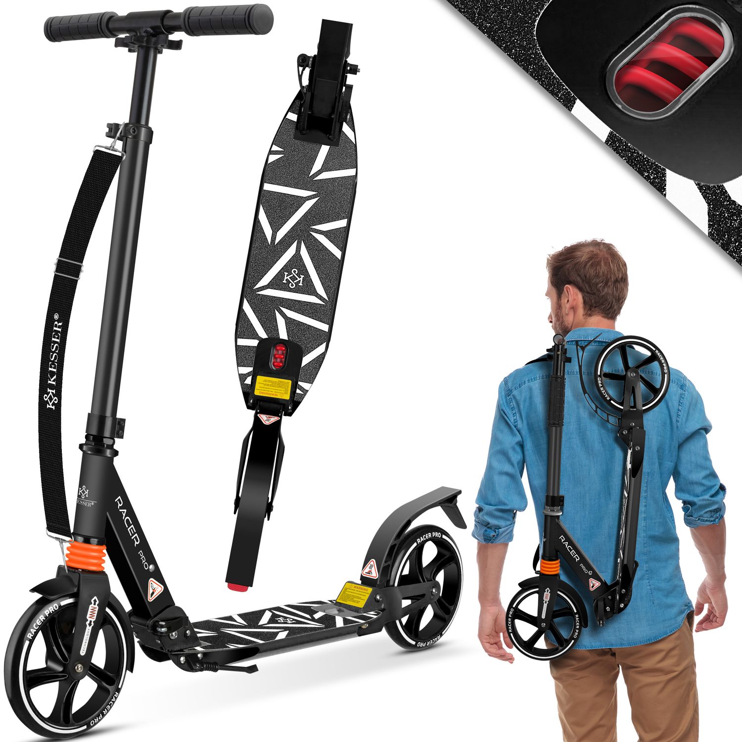 KESSER&reg; Cityroller Scooter 205mm R&auml;der PU Big Wheel - Pro-S Tretroller mit Doppel Federung, City-Roller Scooter klappbar und H&ouml;henverstellbar, Roller Kickscooter f&uuml;r Erwachsene und Kinder - Bild 1
