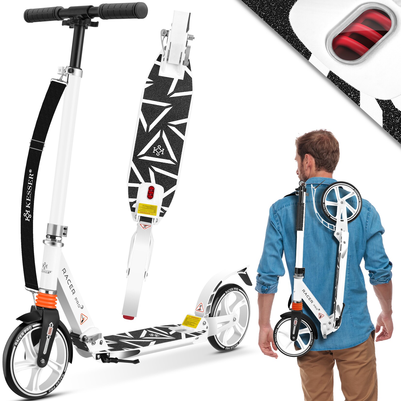KESSER® Cityroller Scooter 205mm Räder PU Big Wheel - Pro-S Tretroller mit Doppel Federung, City-Roller Scooter klappbar und Höhenverstellbar, Roller Kickscooter für Erwachsene und Kinder