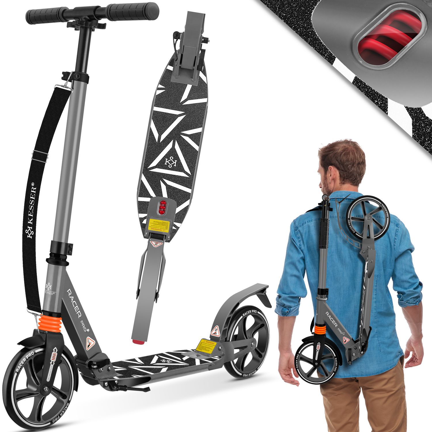 KESSER&reg; Cityroller Scooter 205mm R&auml;der PU Big Wheel - Pro-S Tretroller mit Doppel Federung, City-Roller Scooter klappbar und H&ouml;henverstellbar, Roller Kickscooter f&uuml;r Erwachsene und Kinder - Bild 1