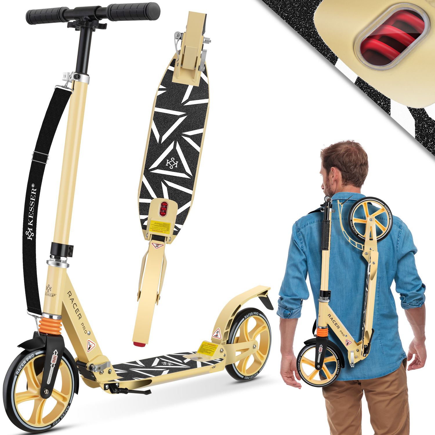 KESSER&reg; Cityroller Scooter 205mm R&auml;der PU Big Wheel - Pro-S Tretroller mit Doppel Federung, City-Roller Scooter klappbar und H&ouml;henverstellbar, Roller Kickscooter f&uuml;r Erwachsene und Kinder - Bild 1