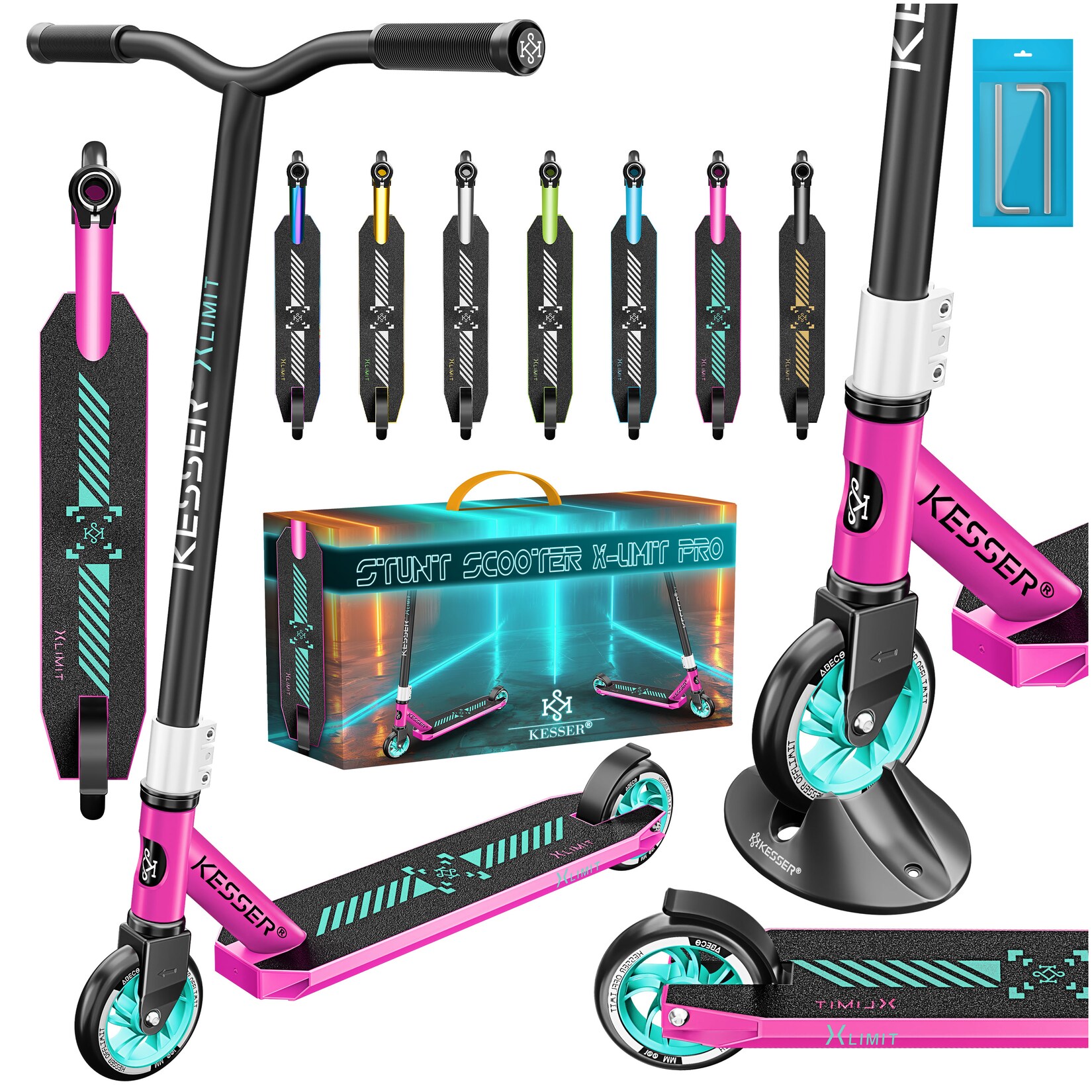 KESSER® Stunt Scooter X-Limit-Pro 360° Lenkung Funscooter Stuntscooter mit Ständer ABEC 9 Kugellagern, 110 mm PU Räder , Kickscooter Tretroller Cityroller Trick Roller für Kinder Erwachsene