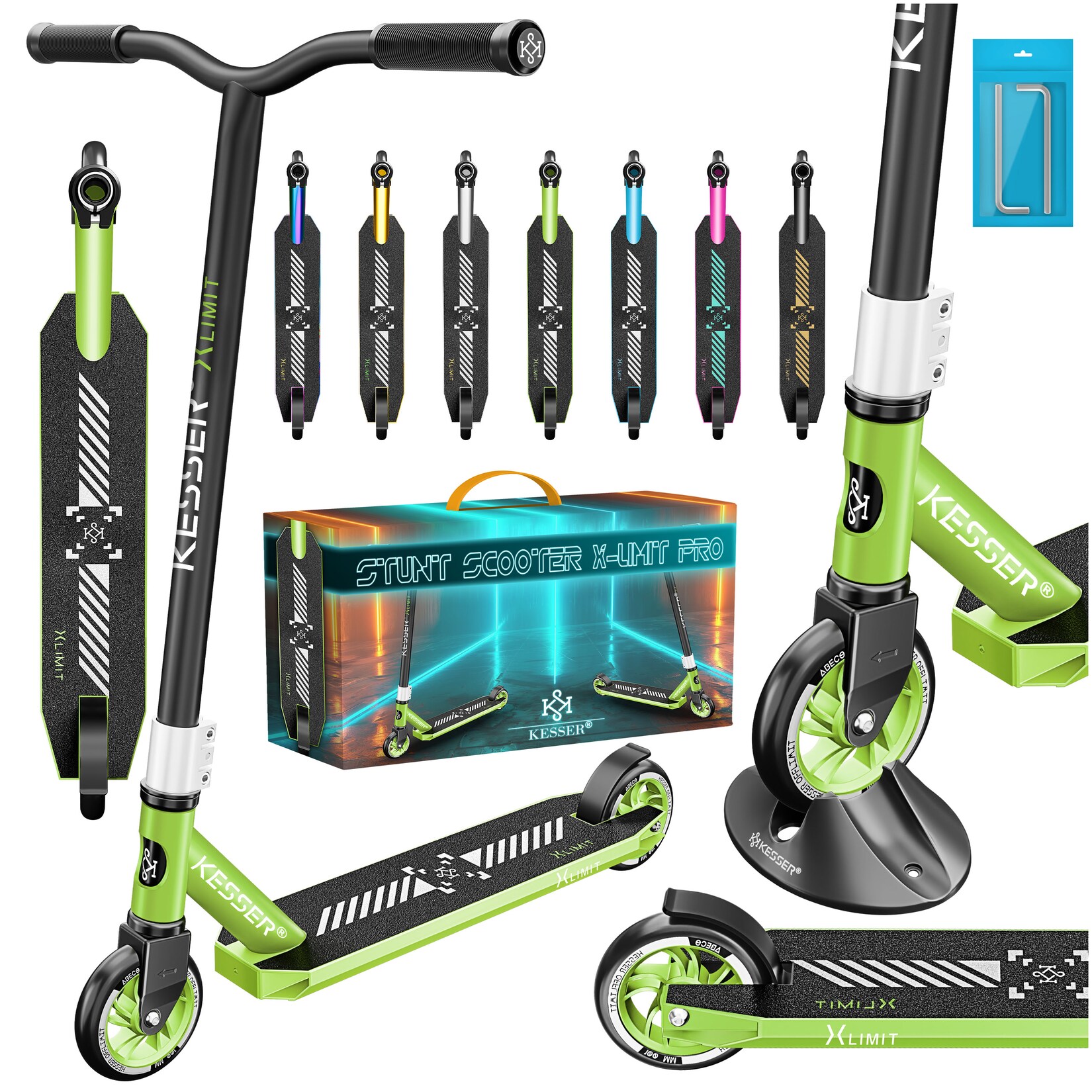 KESSER® Stunt Scooter X-Limit-Pro 360° Lenkung Funscooter Stuntscooter mit Ständer ABEC 9 Kugellagern, 110 mm PU Räder , Kickscooter Tretroller Cityroller Trick Roller für Kinder Erwachsene