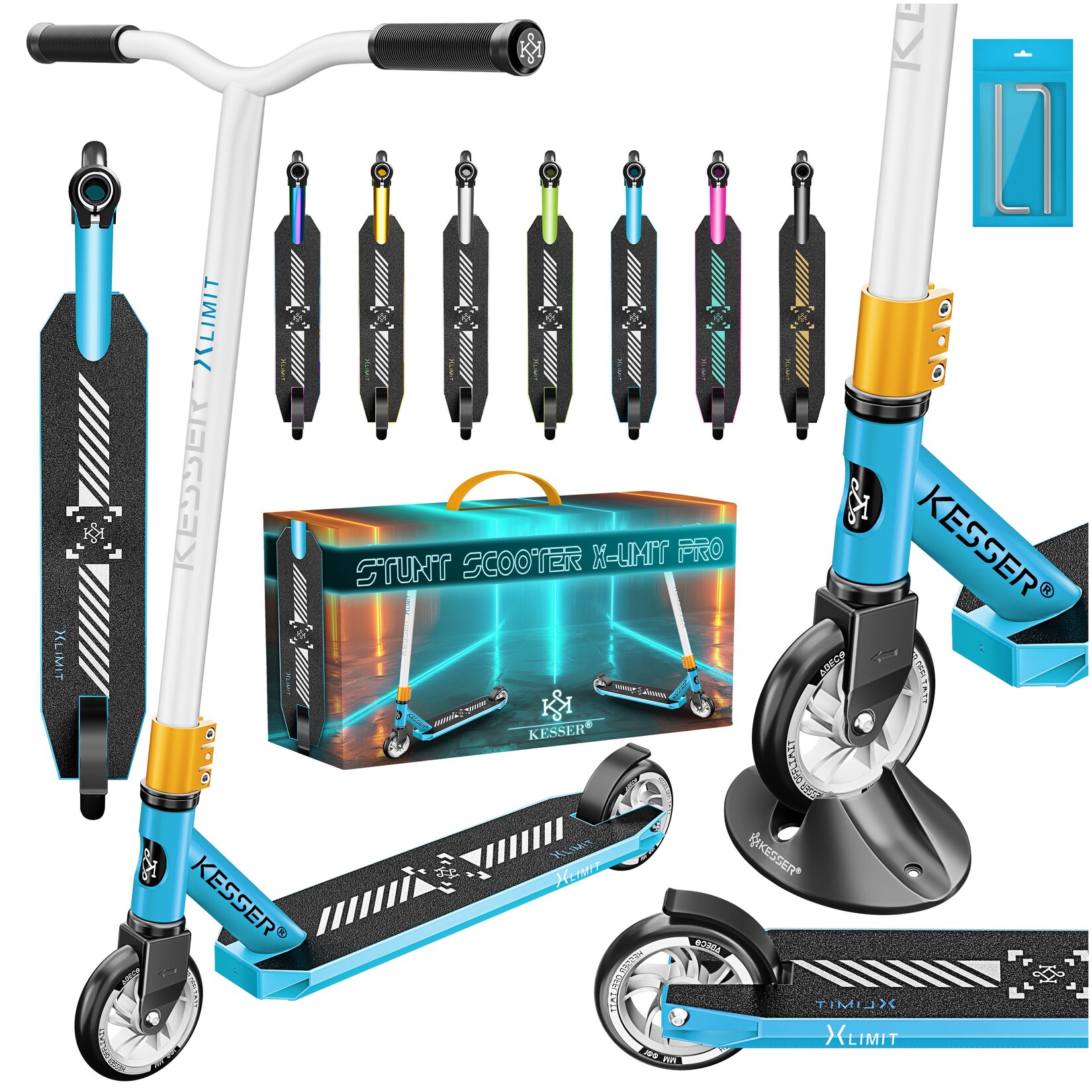 KESSER® Stunt Scooter X-Limit-Pro 360° Lenkung Funscooter Stuntscooter mit Ständer ABEC 9 Kugellagern, 110 mm PU Räder , Kickscooter Tretroller Cityroller Trick Roller für Kinder Erwachsene