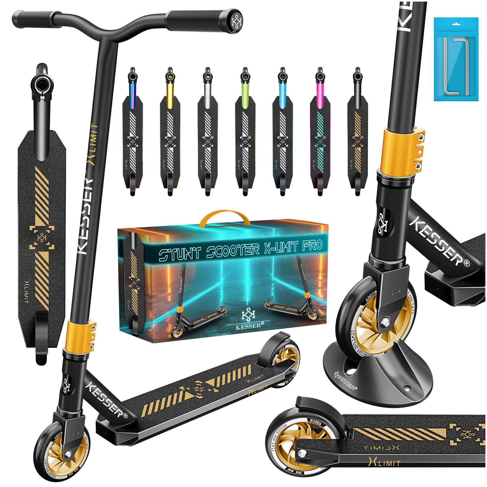 KESSER® Stunt Scooter X-Limit-Pro 360° Lenkung Funscooter Stuntscooter mit Ständer ABEC 9 Kugellagern, 110 mm PU Räder , Kickscooter Tretroller Cityroller Trick Roller für Kinder Erwachsene
